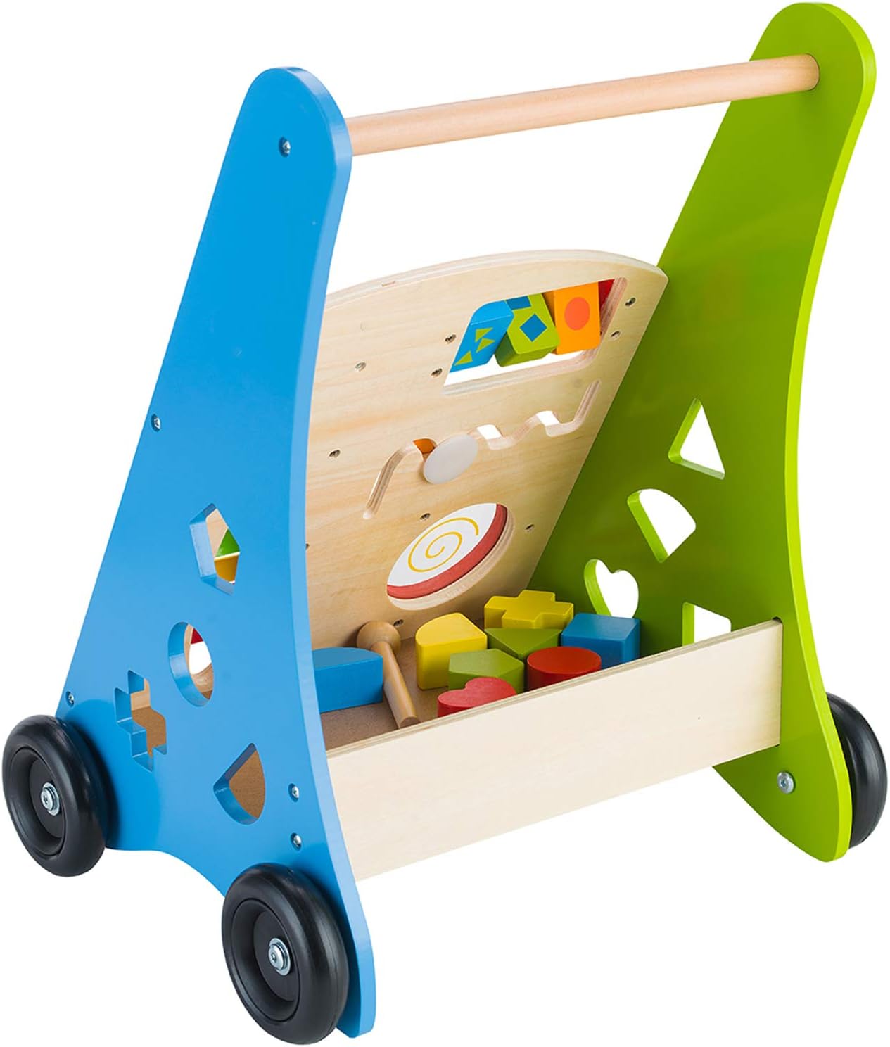 Wooden Baby Push Walkers for 1 Year Old Boys Girls, Push and Pull Learning Activity Center with Xylophone Shape Sorter Montessori Toys