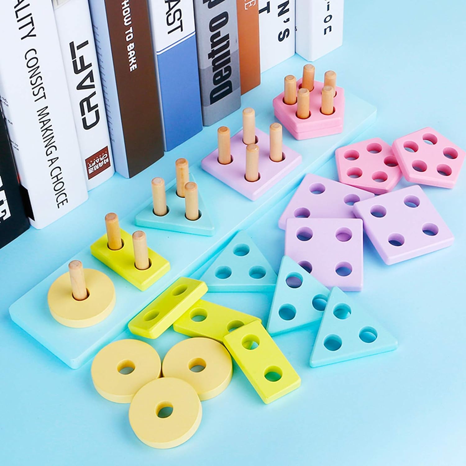 Wooden Toys for Toddlers 1-3, Shape Sorter Montessori Stacking Toys Educational Recognition Puzzle Stacker, Early Preschool Learning Gifts for 1 Year Old Girls Boys
