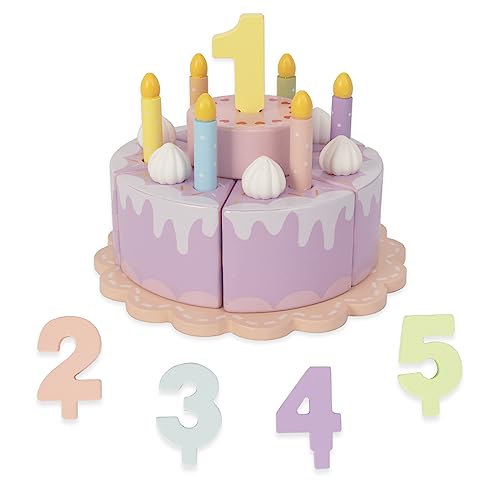 Pretend Play Food for Toddlers 1-3,Wooden Birthday Fake Cake with Candles and Numbers,Tea Party Learning Kitchen Gift Toys for Boys Girls (Rainbow Cake)