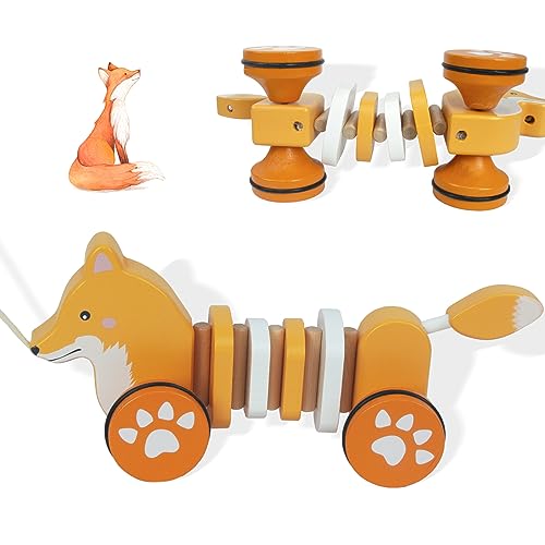 Baby Toys Car,Wooden Pull Along Toddler Toy, Developmental Toy for 1 Year Old Girl Boy Birthday Gift (Dog)