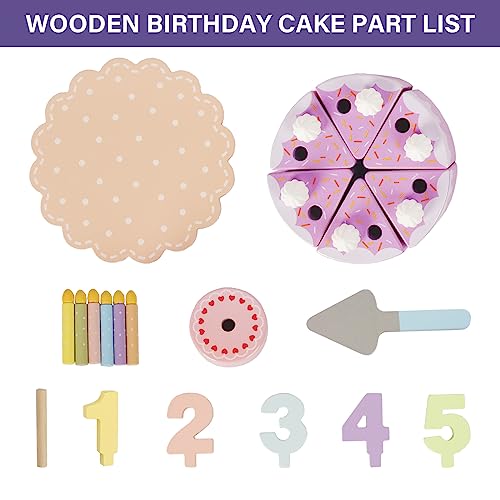 Pretend Play Food for Toddlers 1-3,Wooden Birthday Fake Cake with Candles and Numbers,Tea Party Learning Kitchen Gift Toys for Boys Girls (Rainbow Cake)