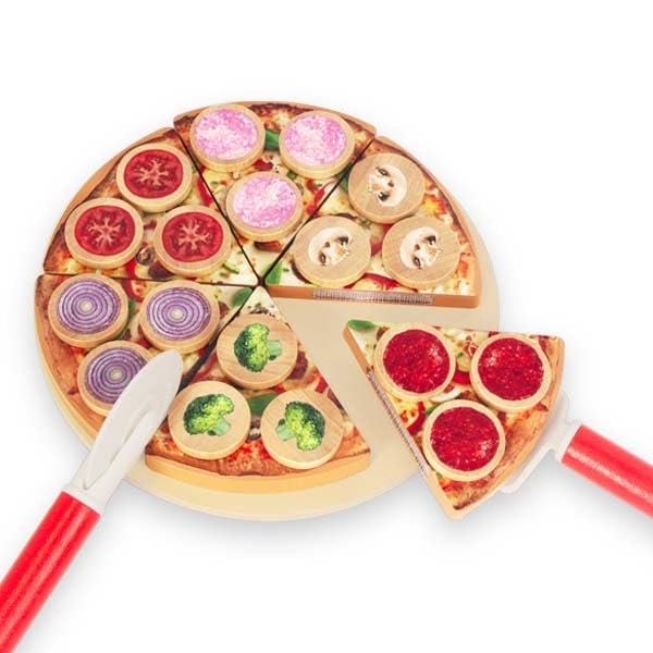 Cutting Play Food Toy for Kids Kitchen,Wooden Pizza Set Pretend Play Kitchen Accessories,Learning Toy Birthday Gifts for Boys Girls Toddlers (6 pcs Set)