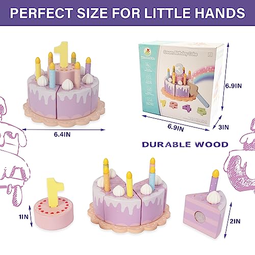 Pretend Play Food for Toddlers 1-3,Wooden Birthday Fake Cake with Candles and Numbers,Tea Party Learning Kitchen Gift Toys for Boys Girls (Rainbow Cake)