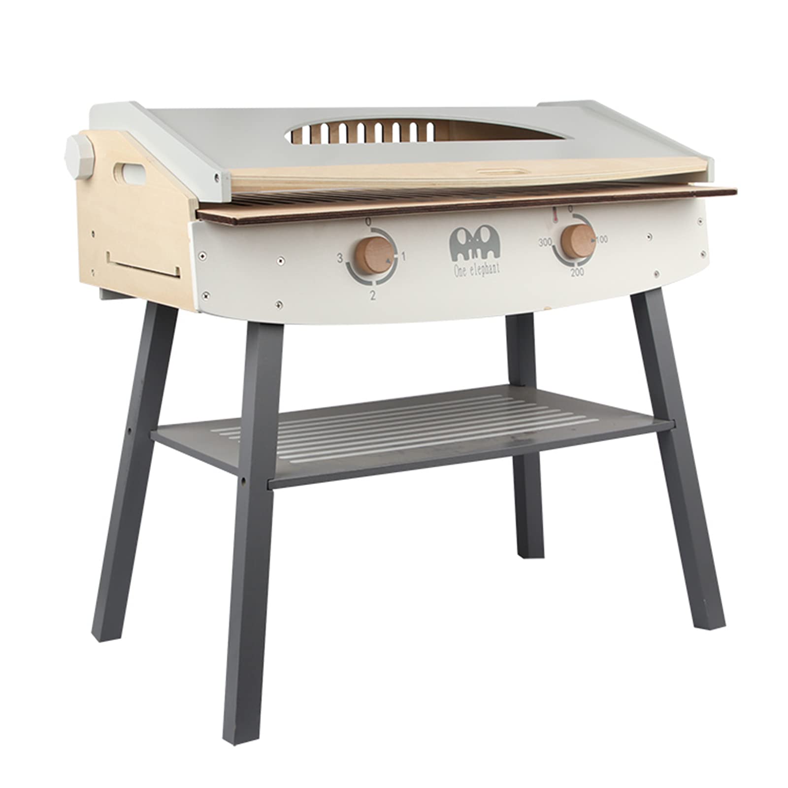 Wooden Pretend Barbecue Grill Play Set, Play Kitchen Set Cooking Gift for Girls and Boys - Best for 3 4 5 Year Old Kids