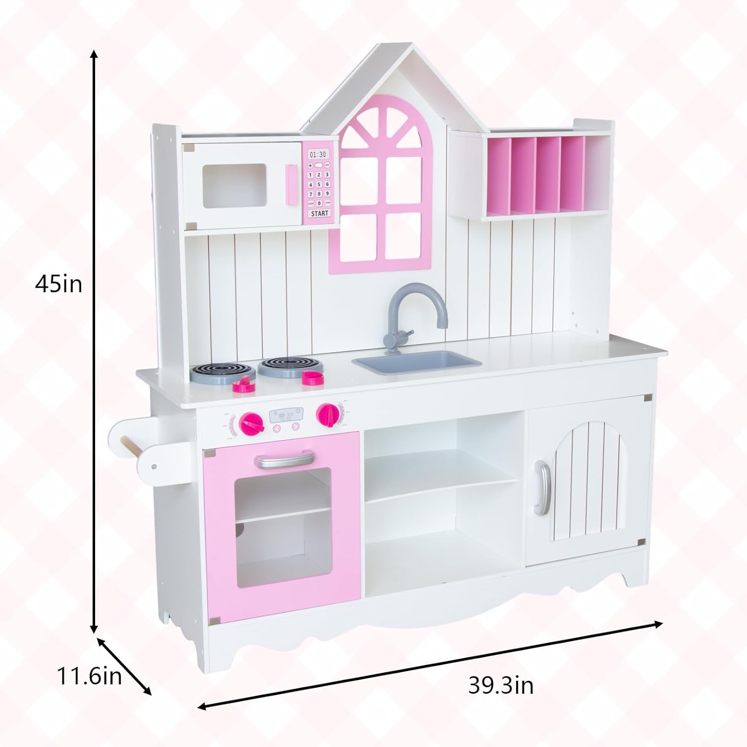 Play Kitchen for Kids 3-8, Wooden Kids Play Kitchen Playset Chef Pretend Play Set for Toddlers w, Toys Kitchen Gifts for Boys Girls (Large Pink Kitchen)