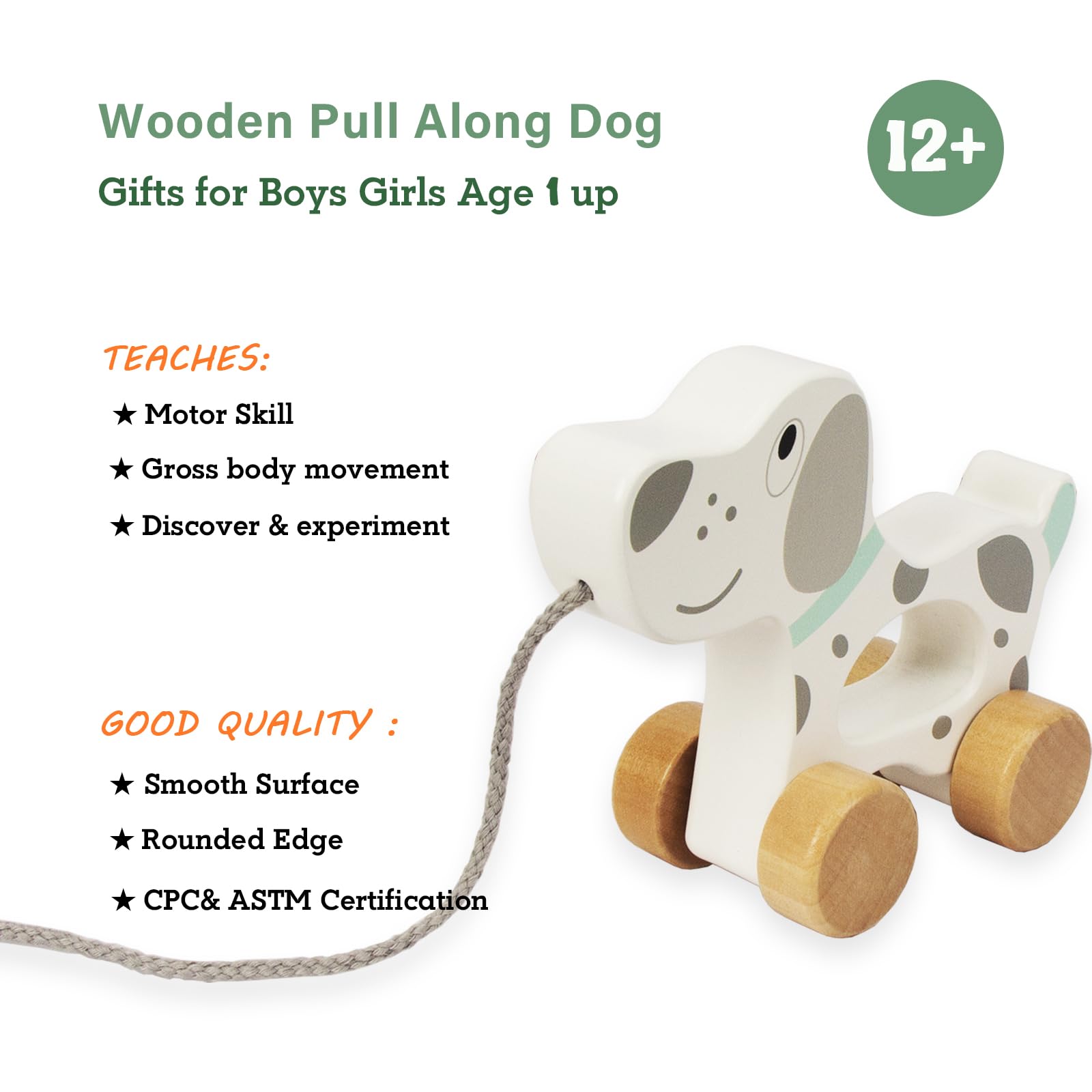 Baby Toys Car,Wooden Pull Along Toddler Toy, Developmental Toy for 1 Year Old Girl Boy Birthday Gift (Dog)