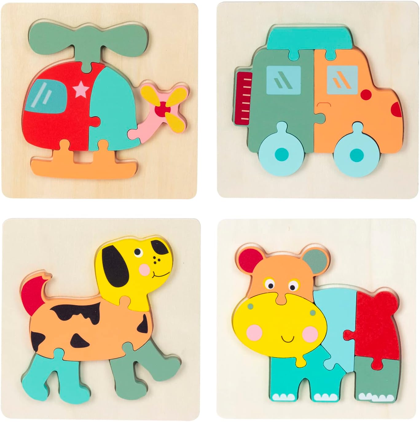 Wooden Puzzles for Toddlers 1-3,Montessori Toys Gift for 1 2 3 Year Old Boys Girls, 4 Pack Animal Toddler Learning Educational Preschool Toys (Toddler Puzzle)