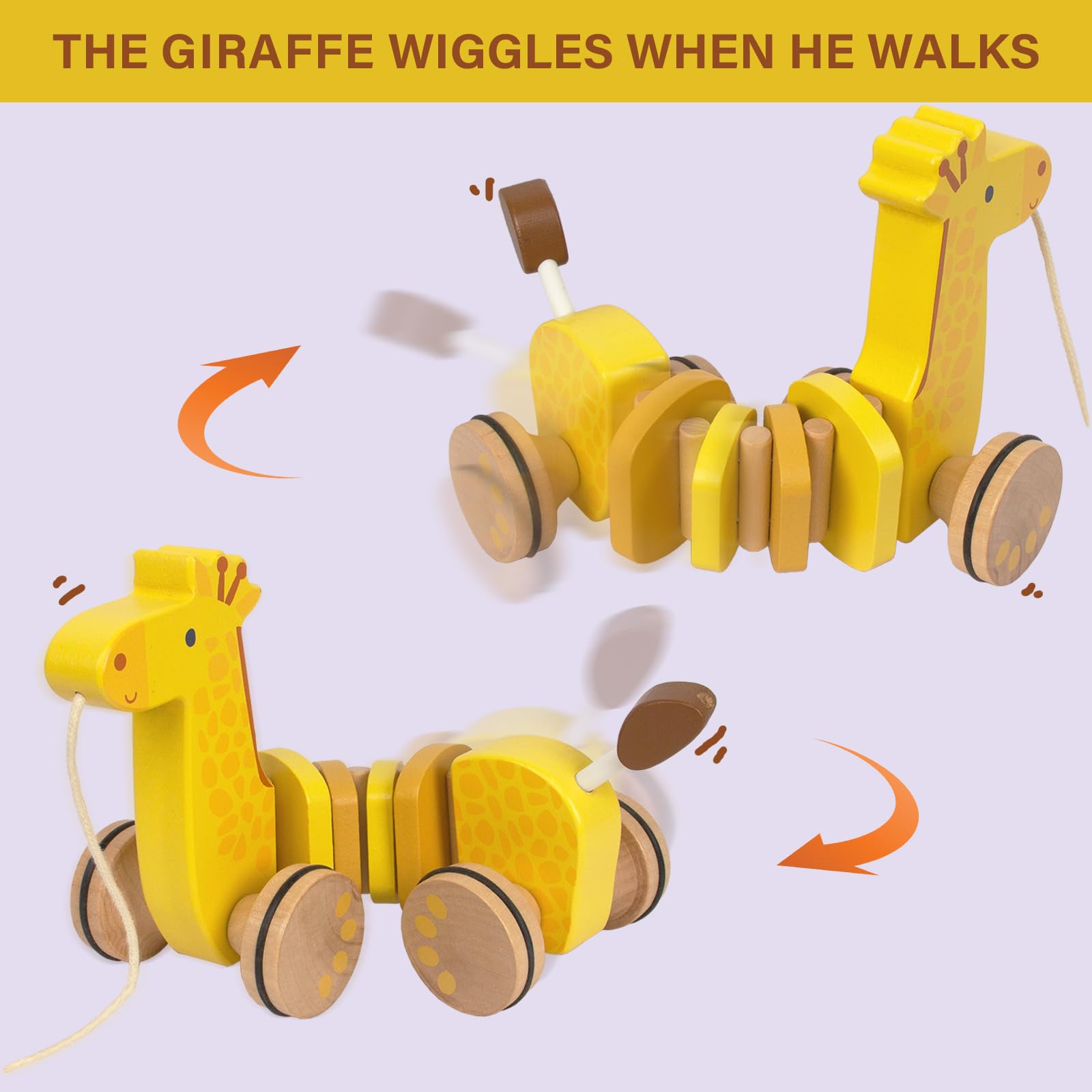 Baby Toys Car,Wooden Pull Along Toddler Toy, Developmental Toy for 1 Year Old Girl Boy Birthday Gift (Dog)