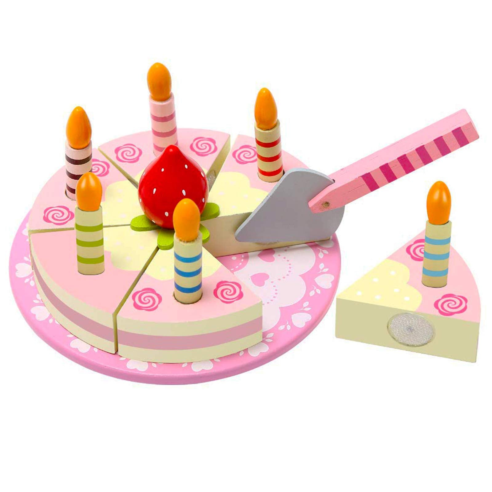 Wooden Play Food Sets for Kids Kitchen,Pretend Play Kitchen Fake Cutting Food Toys,Educational Toy for Toddler Girl 1 2 3 Year Old Birthday Gift (Birthday Cake)