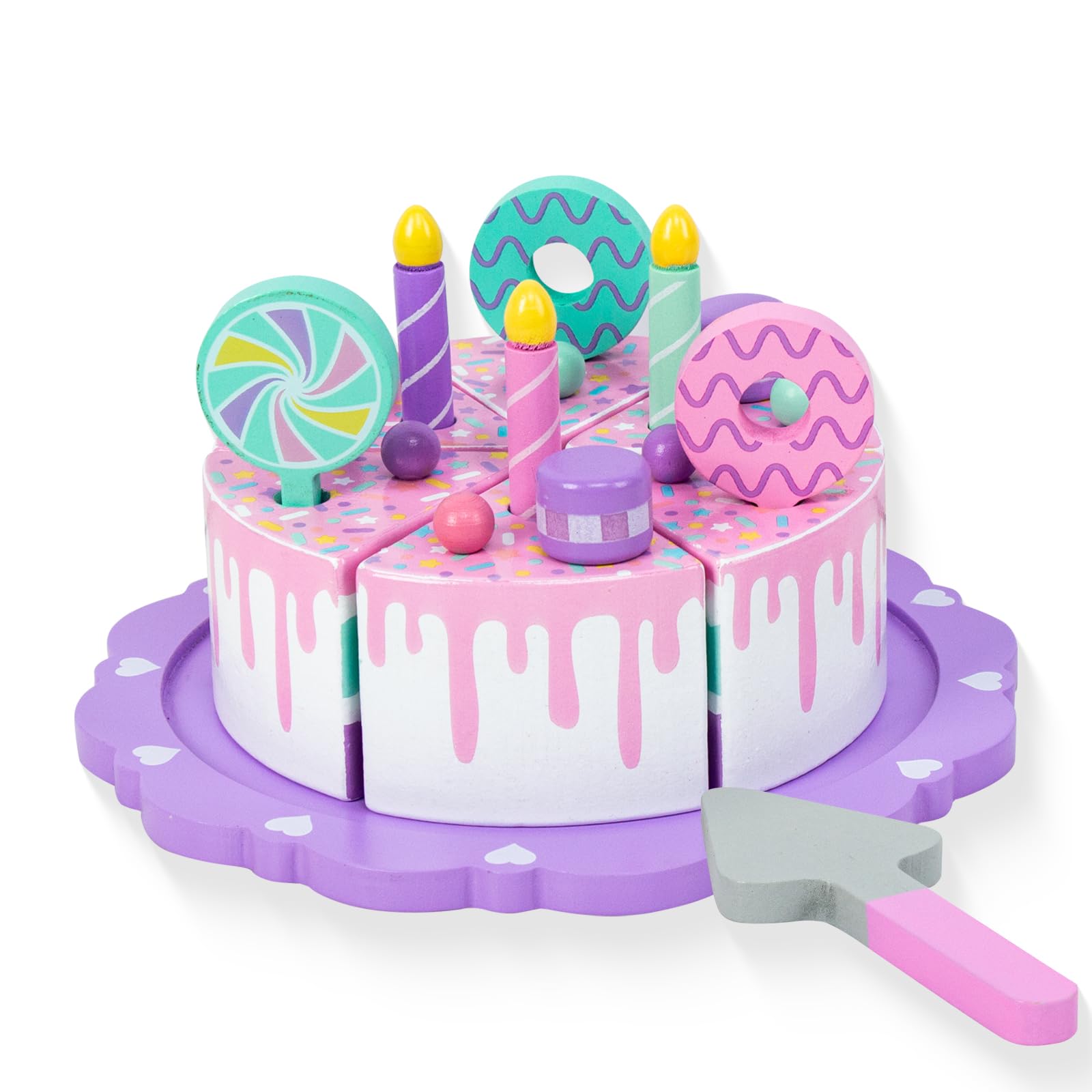 Pretend Play Food for Toddlers 1-3,Wooden Birthday Fake Cake with Candles and Numbers,Tea Party Learning Kitchen Gift Toys for Boys Girls (Rainbow Cake)