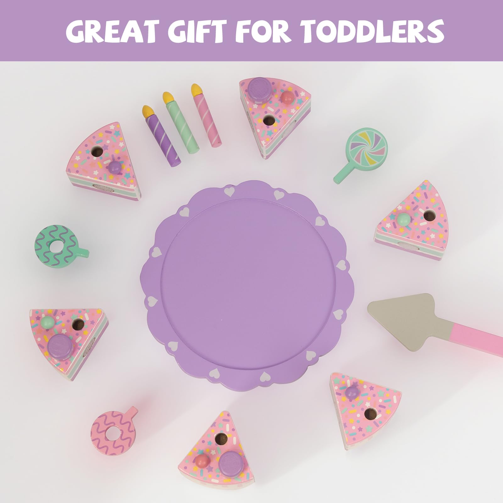 Pretend Play Food for Toddlers 1-3,Wooden Birthday Fake Cake with Candles and Numbers,Tea Party Learning Kitchen Gift Toys for Boys Girls (Rainbow Cake)
