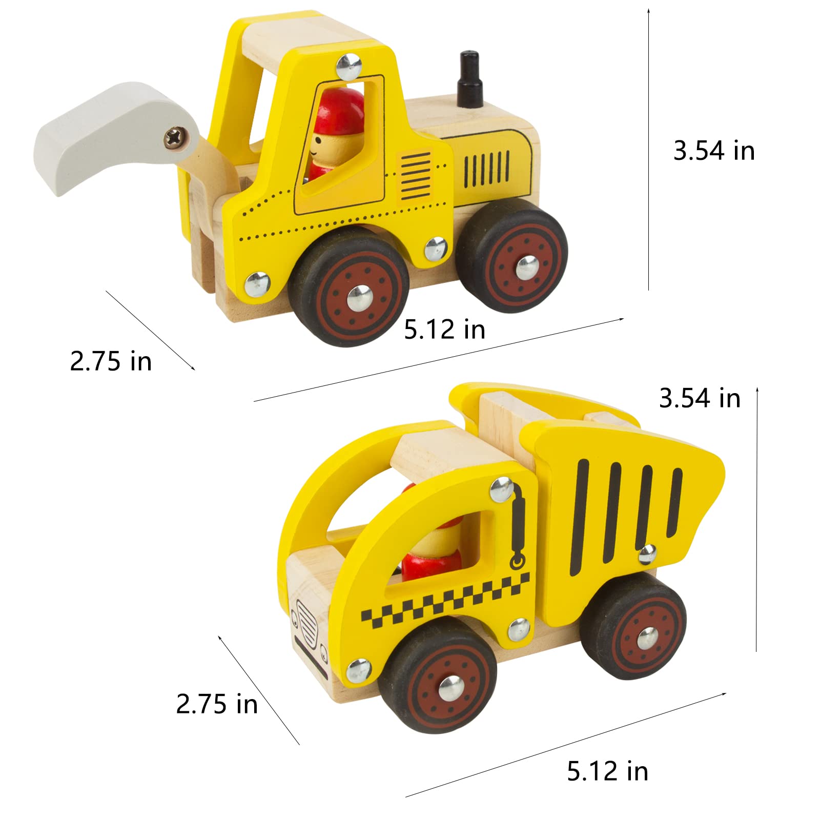 Wooden Push Car Toys for Infants 12-18 Months, 2 Pcs Baby Vehicle Toys Hand Push Car Toys for 1 2 Year Old Boys Girls (Cement Truck + Road Roller car)
