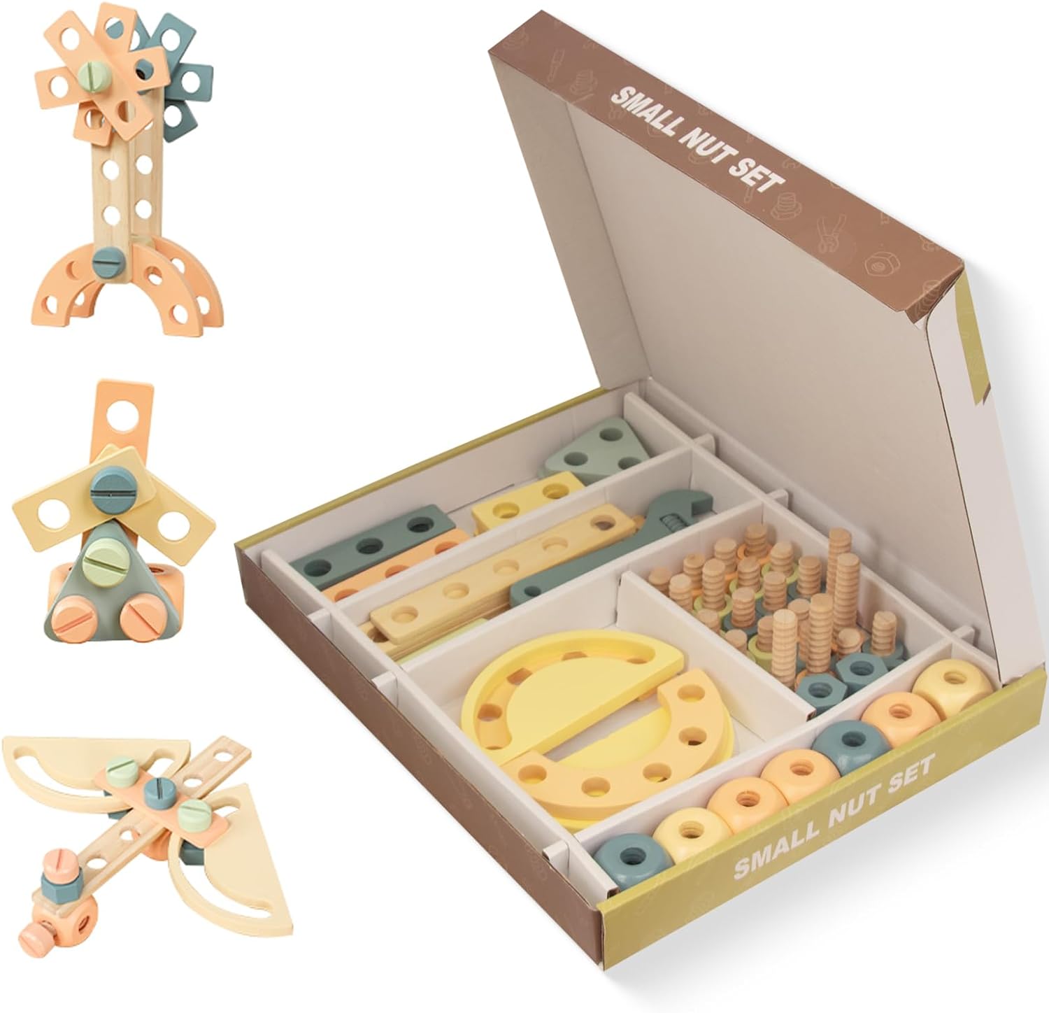 Kids Tool Set Toys, Wooden Montessori Toys for 3 4 5 Years Old Boys Girls, 56 Pcs Wooden Toddler Tool Kits in Box, Learning Educational Construction Toy, Birthday for Kids