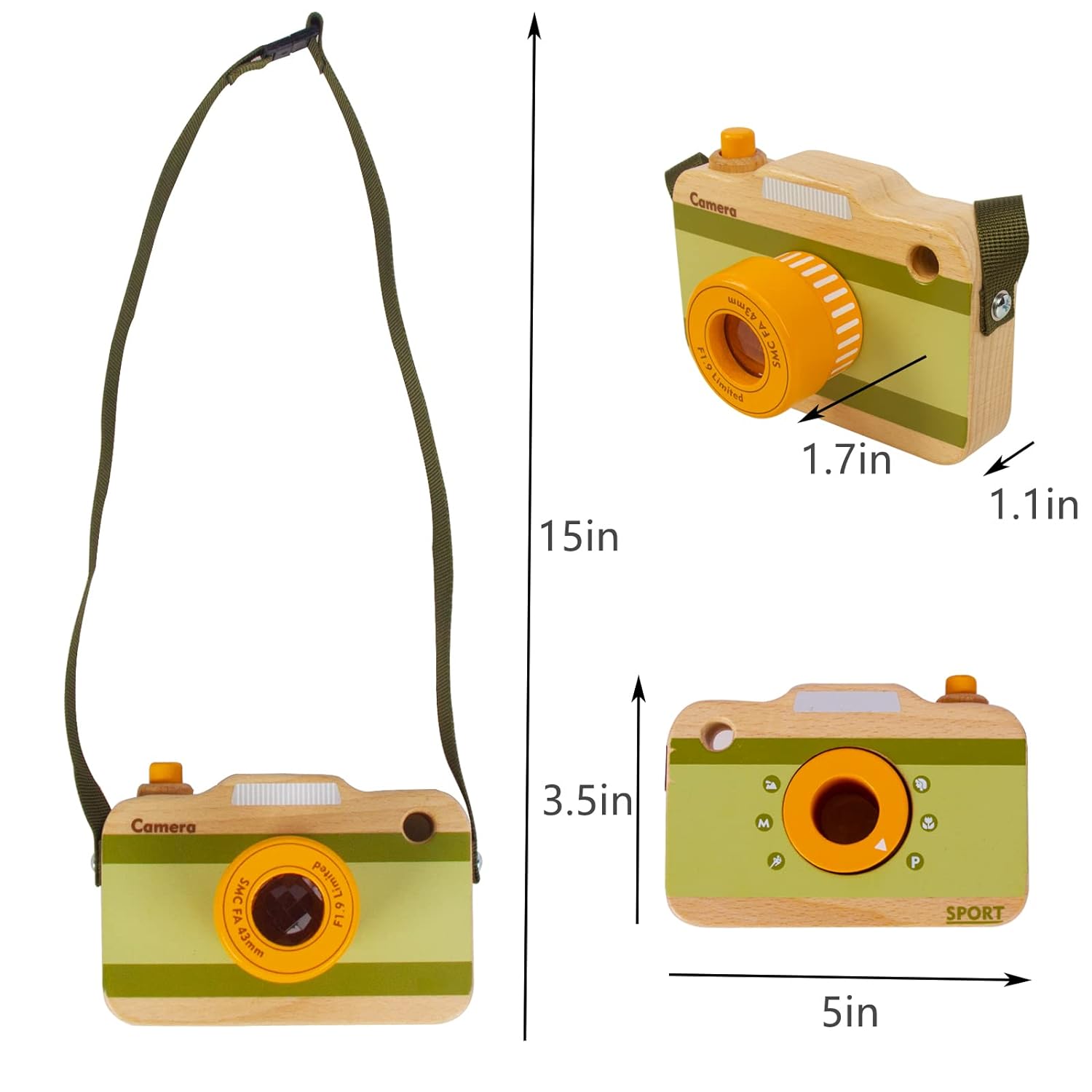 Wooden Mini Pretend Camera Toy for Toddlers 1 2 3 Years Old, Neck Hanging Photographed Props for Boys Girls Children Kids