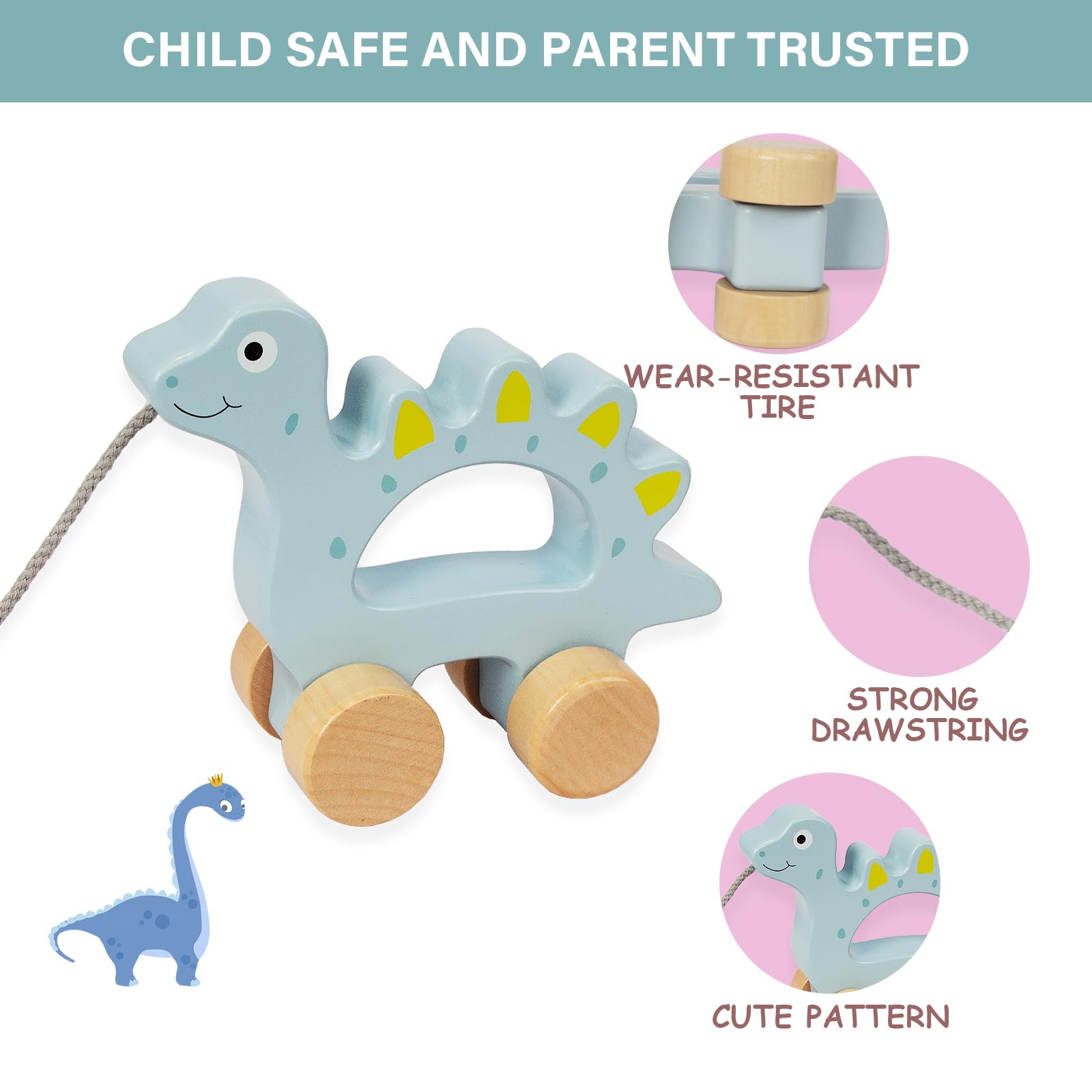 Baby Toys Car,Wooden Pull Along Toddler Toy, Developmental Toy for 1 Year Old Girl Boy Birthday Gift (Dog)