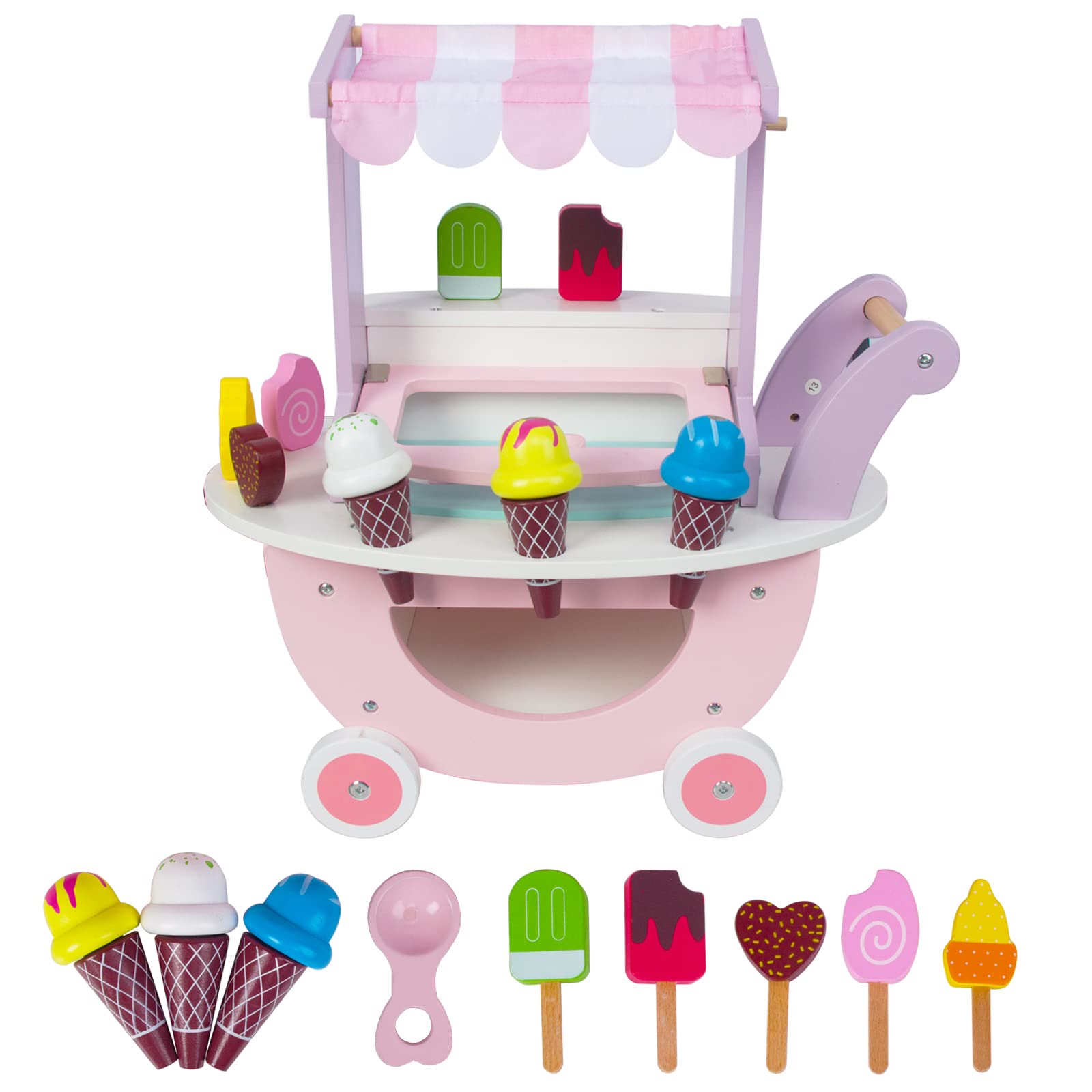 Ice Cream Shopping Cart, Perfect Sweet Treats Carts for Kids, Lemonade Stands, Pretend Play Food Toys, for Boys and Girls Ages 1-3 (Ice Cream Shopping Cart)