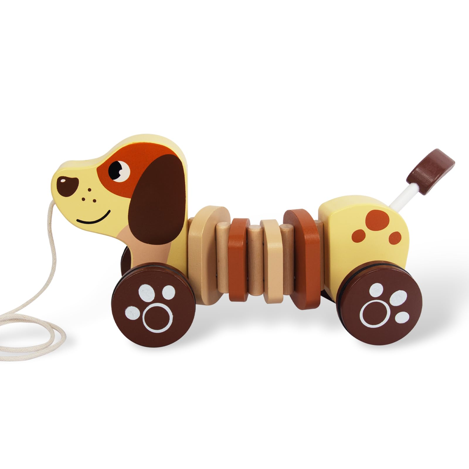 Baby Toys Car,Wooden Pull Along Toddler Toy, Developmental Toy for 1 Year Old Girl Boy Birthday Gift (Dog)