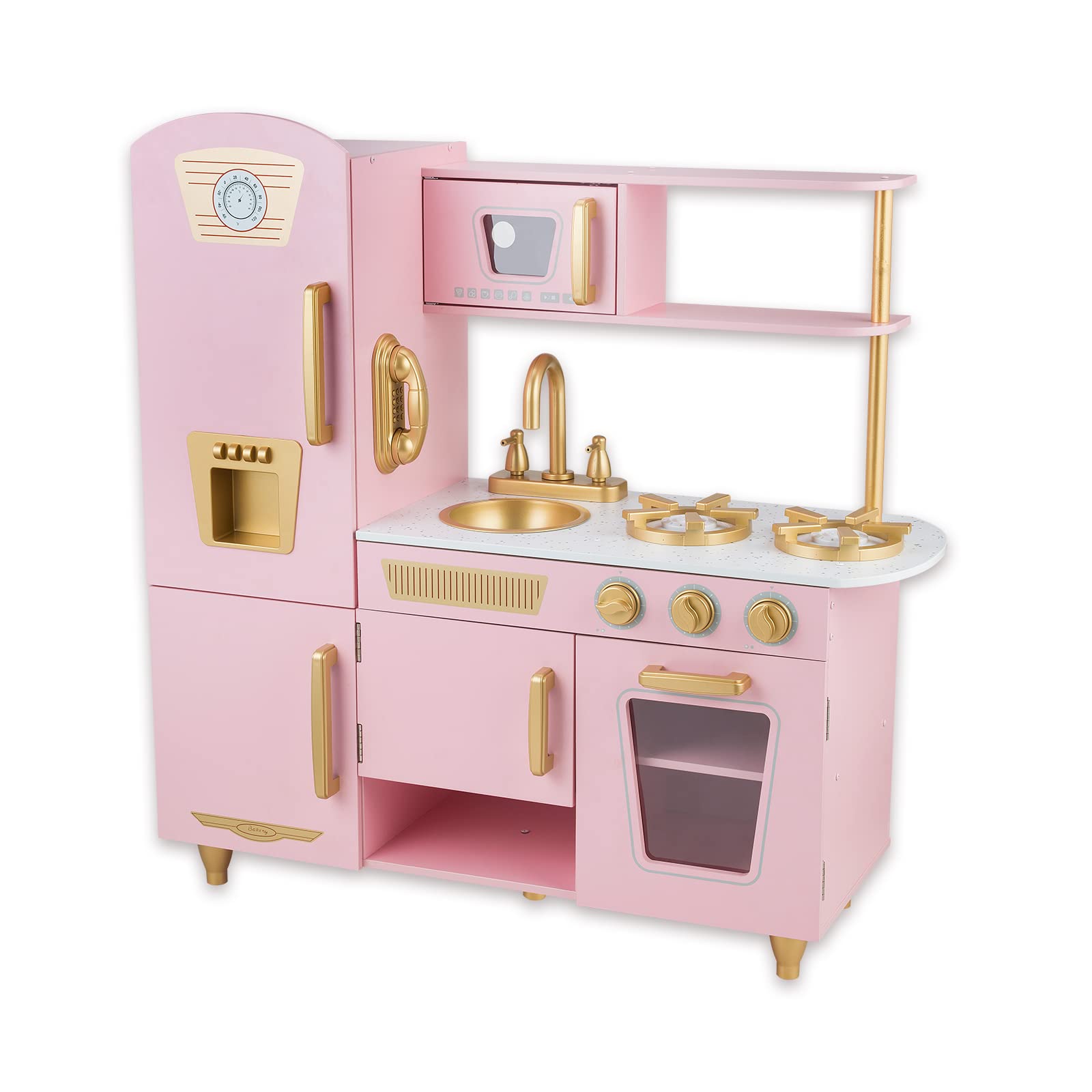 Kitchen Playset for Kids Ages 3-8, Wooden Pretend Play Kitchen with Cooking Accessories and Cutting Play Food, Including Oven, Stove, Faucet, and Sink, Dimensions: 38” H x 29” W x 12” D