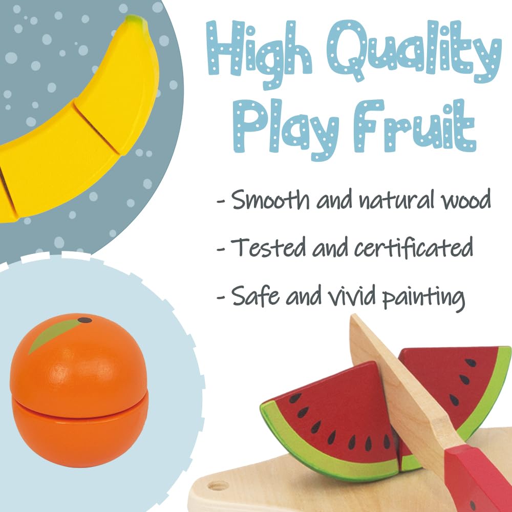 Wooden Play Food for Kids Kitchen, 38PCS Cutting Fruits Toys for Toddlers Pretend Vegetables Gift for Boys Girls Educational Toys (Fruit Bucket)