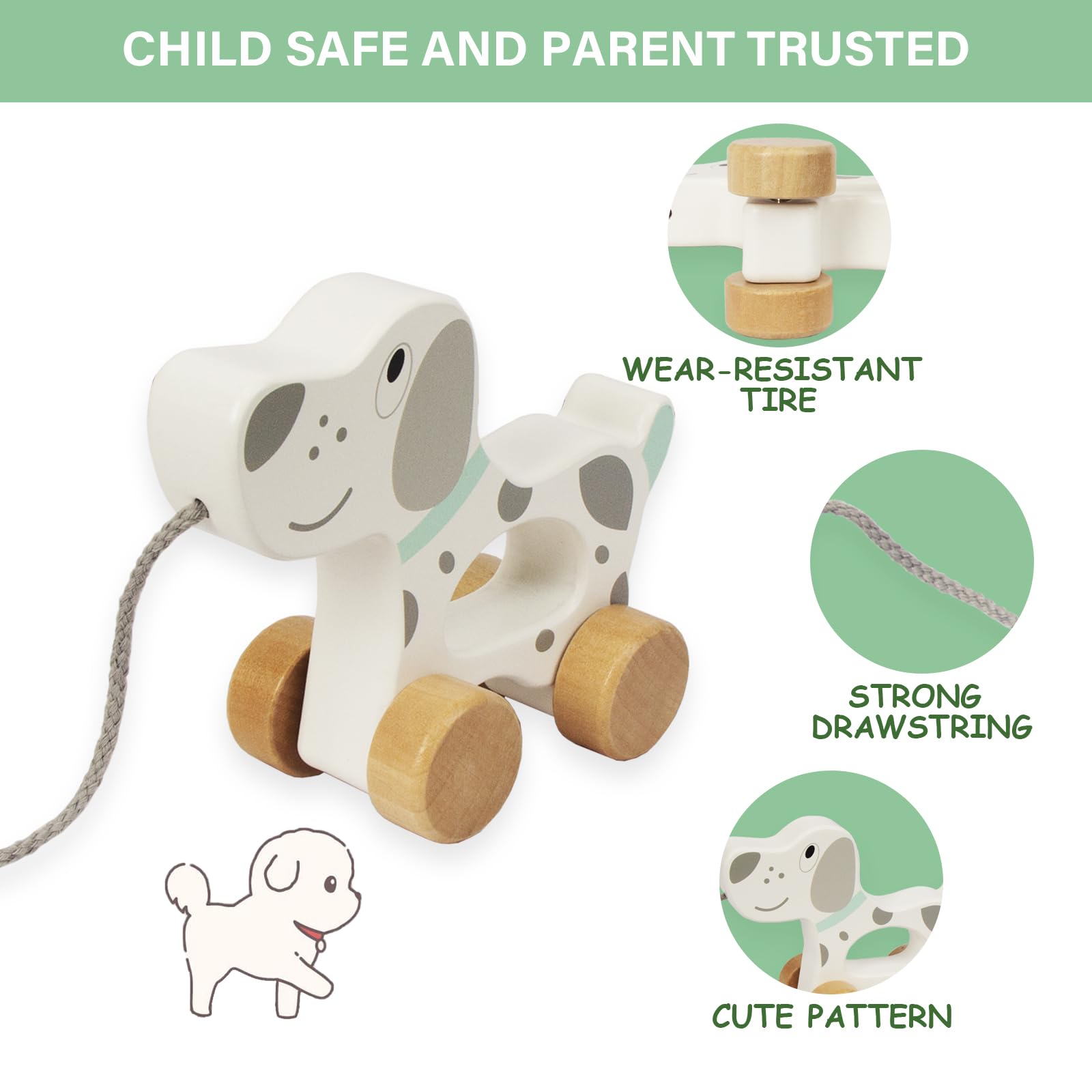 Baby Toys Car,Wooden Pull Along Toddler Toy, Developmental Toy for 1 Year Old Girl Boy Birthday Gift (Dog)