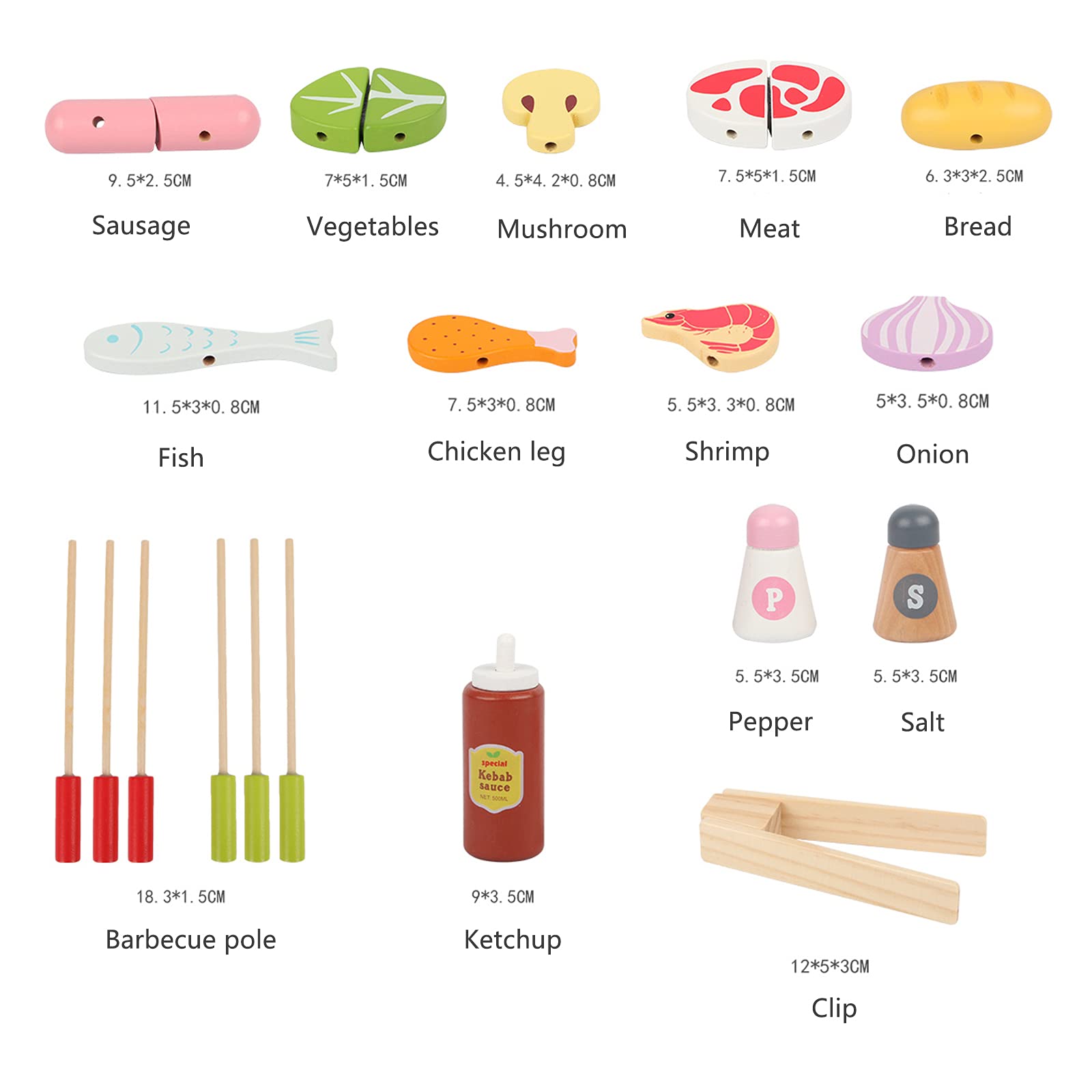 Wooden Pretend Barbecue Grill Play Set, Play Kitchen Set Cooking Gift for Girls and Boys - Best for 3 4 5 Year Old Kids