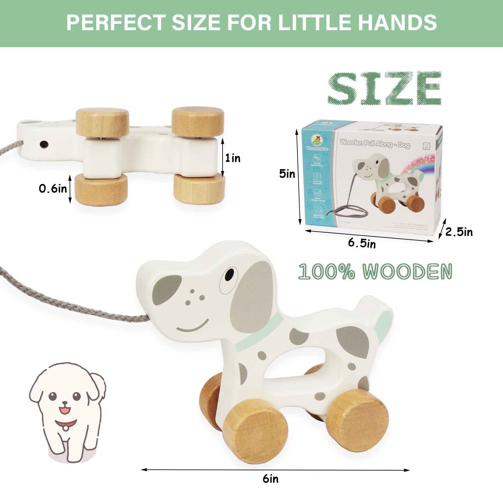 Baby Toys Car,Wooden Pull Along Toddler Toy, Developmental Toy for 1 Year Old Girl Boy Birthday Gift (Dog)
