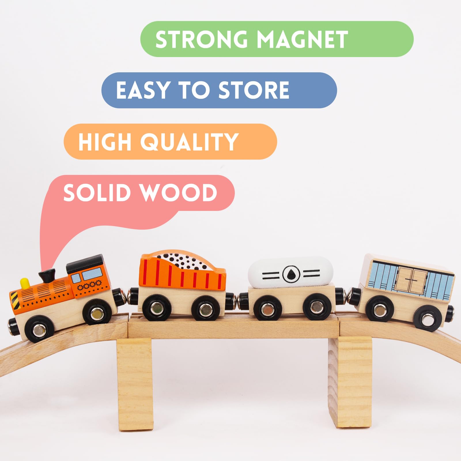 Wooden Train Sets for Toddlers, 9 Pcs Train Toy Magnetic Sets Fits Brio, Thomas, Melissa and Doug, Kids for Boys Girls 3 4 5 Years Old