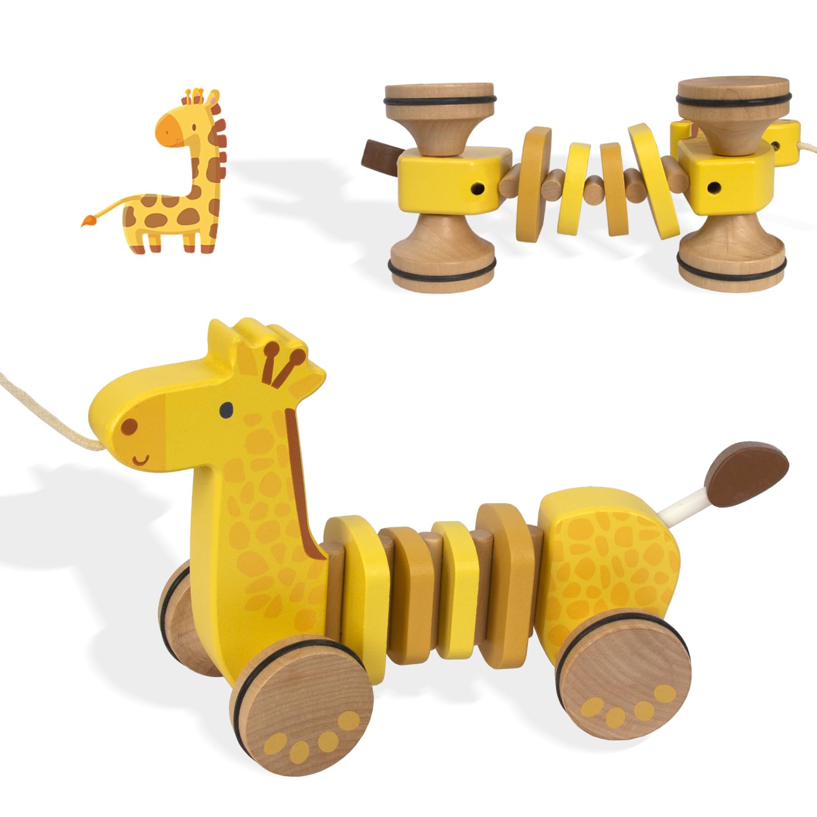 Baby Toys Car,Wooden Pull Along Toddler Toy, Developmental Toy for 1 Year Old Girl Boy Birthday Gift (Dog)