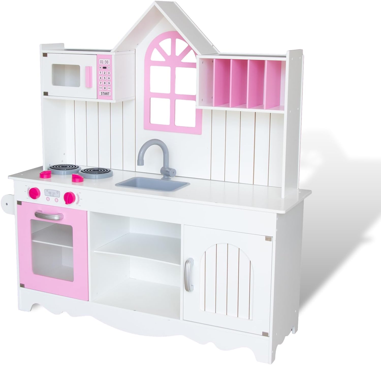 Play Kitchen for Kids 3-8, Wooden Kids Play Kitchen Playset Chef Pretend Play Set for Toddlers w, Toys Kitchen Gifts for Boys Girls (Large Pink Kitchen)