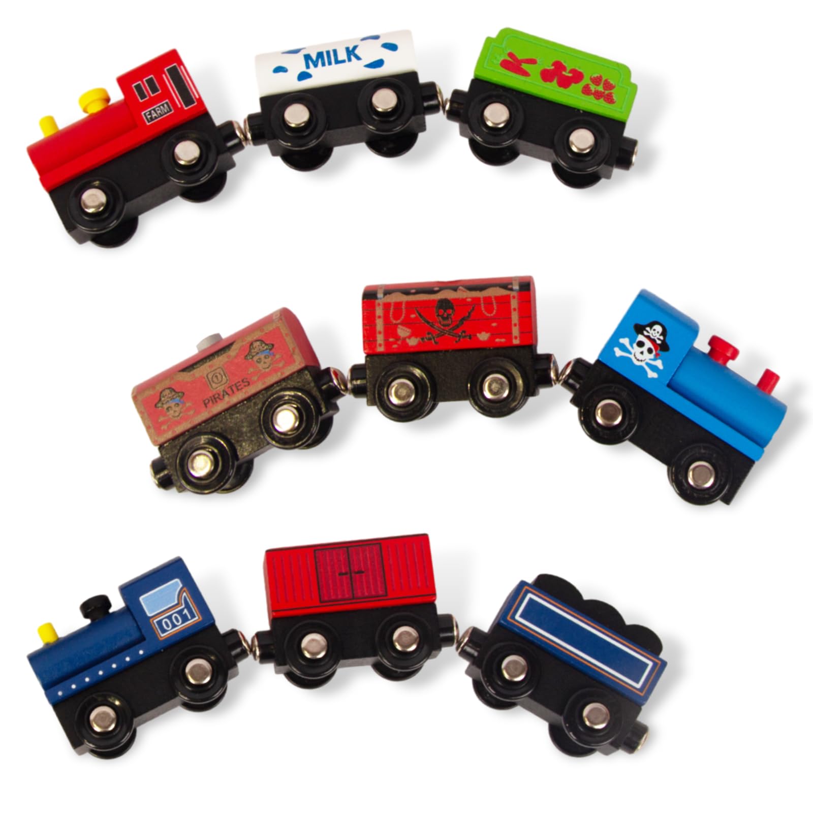 Wooden Train Sets for Toddlers, 9 Pcs Train Toy Magnetic Sets Fits Brio, Thomas, Melissa and Doug, Kids for Boys Girls 3 4 5 Years Old