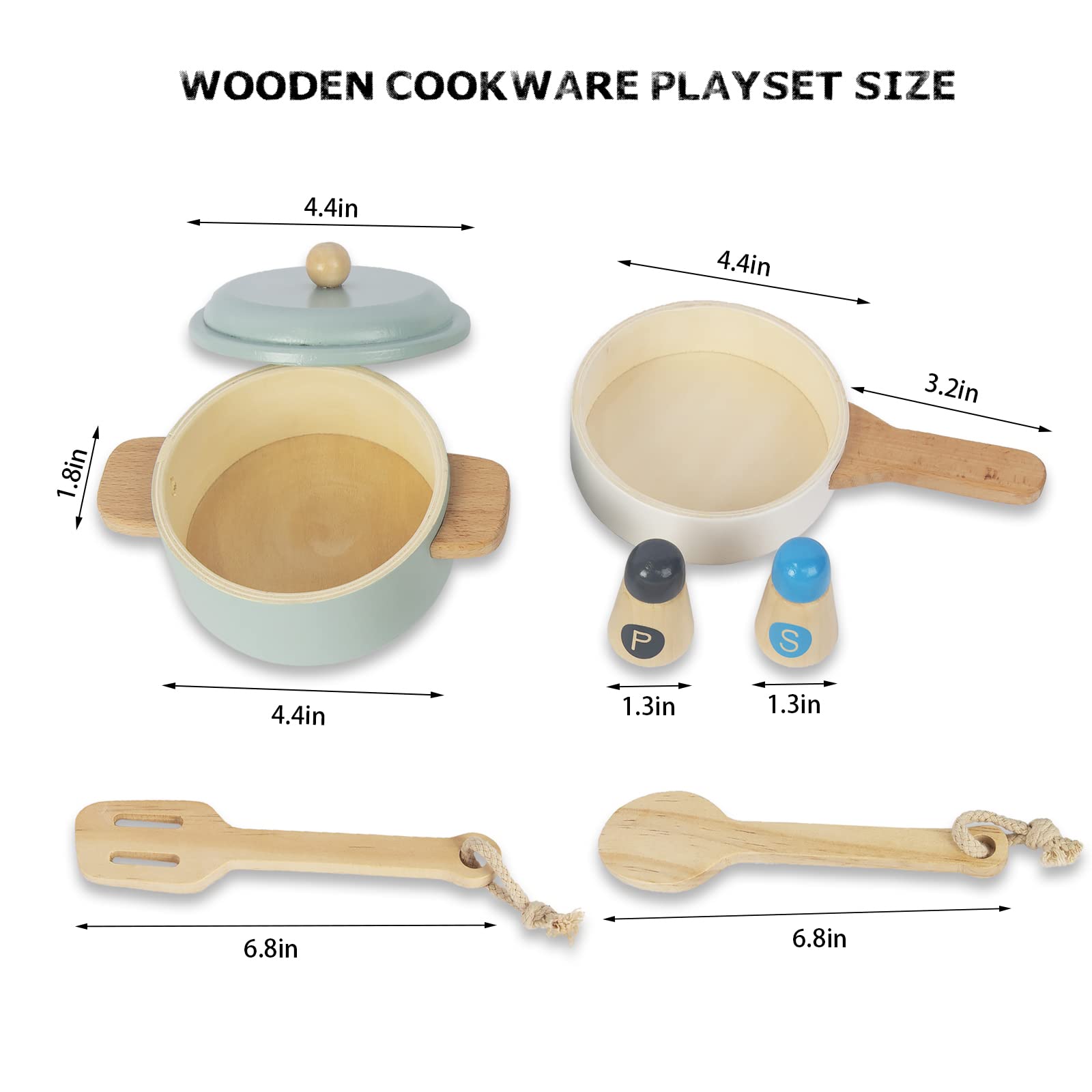 Premium Toddler Play Kitchen Toys, Wooden Kitchen Utensils, Accessories for Pretend Play Kitchen Set, Montessori Learning Toy, Pretend Cooking