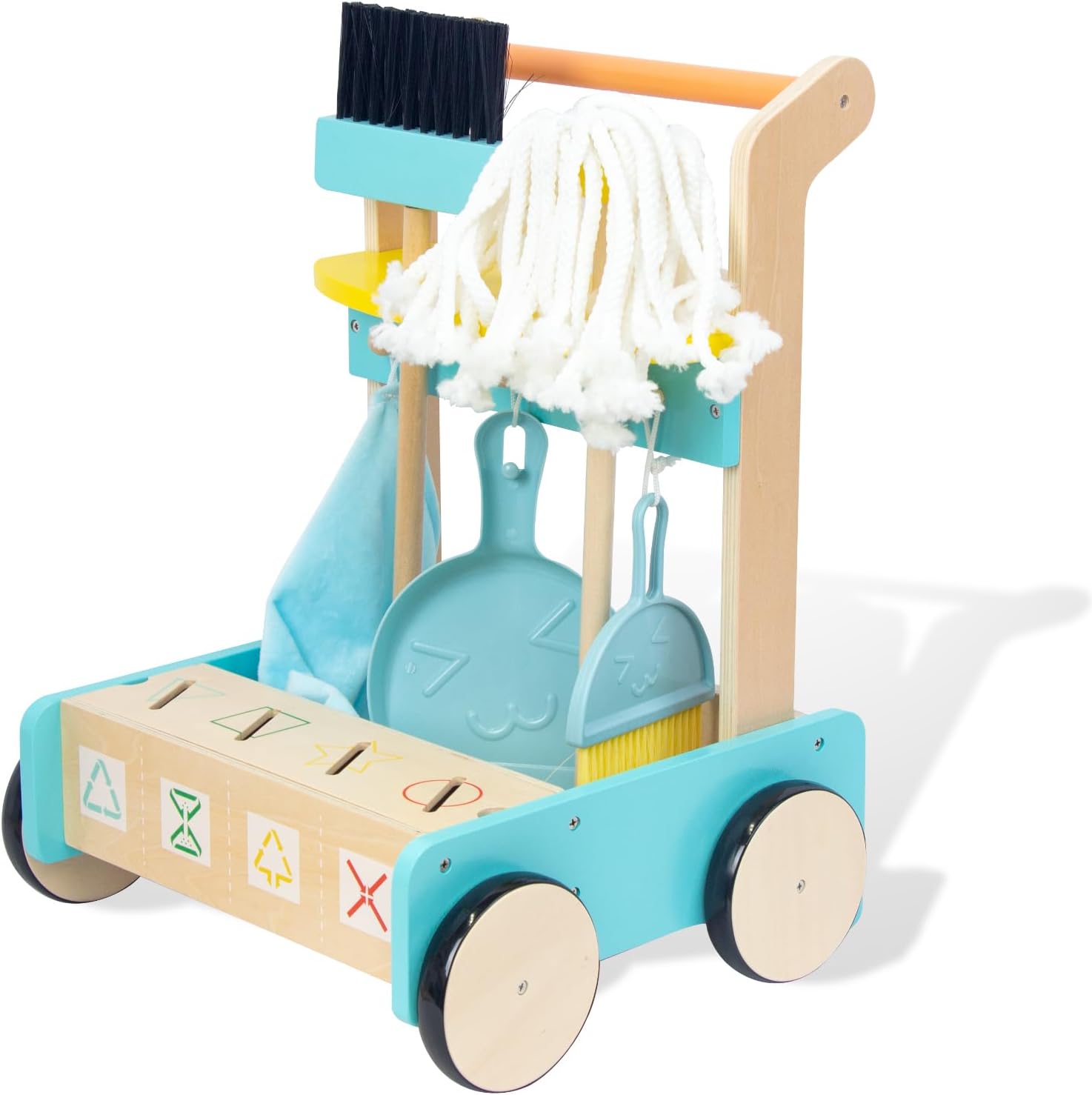 Baby Push Walker, Wooden Push Toy for 12 Months Boys and Girls, Clean Cart Toy, Cleaning Tools for Toddlers,Kids Wooden Toys Clean Kit Gift Toy