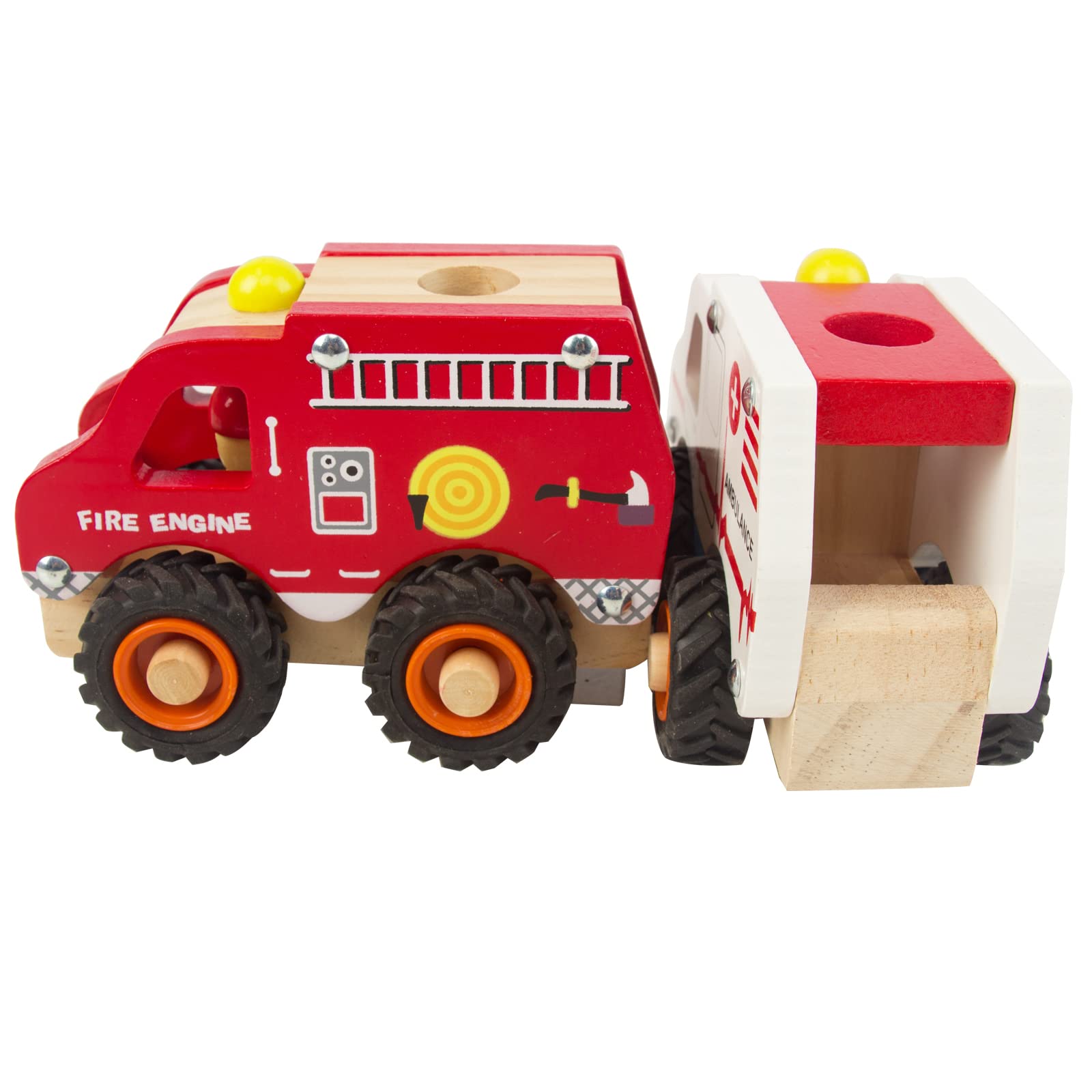 Wooden Push Car Toys for Infants 12-18 Months, 2 Pcs Baby Vehicle Toys Hand Push Car Toys for 1 2 Year Old Boys Girls (Cement Truck + Road Roller car)