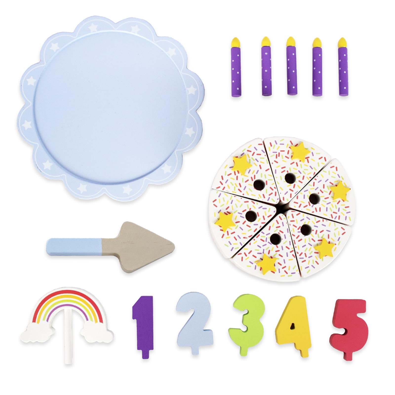 Pretend Play Food for Toddlers 1-3,Wooden Birthday Fake Cake with Candles and Numbers,Tea Party Learning Kitchen Gift Toys for Boys Girls (Rainbow Cake)