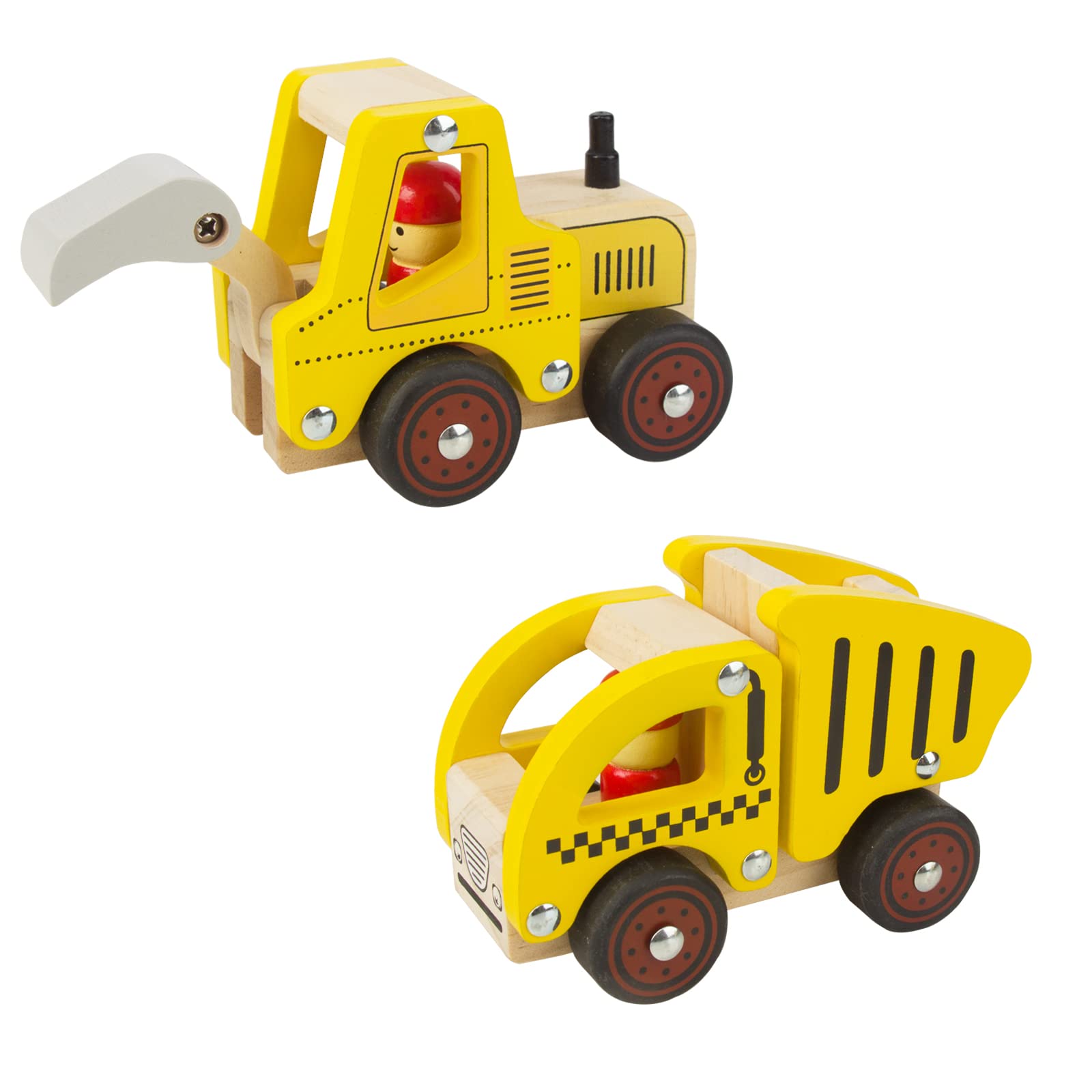 Wooden Push Car Toys for Infants 12-18 Months, 2 Pcs Baby Vehicle Toys Hand Push Car Toys for 1 2 Year Old Boys Girls (Cement Truck + Road Roller car)