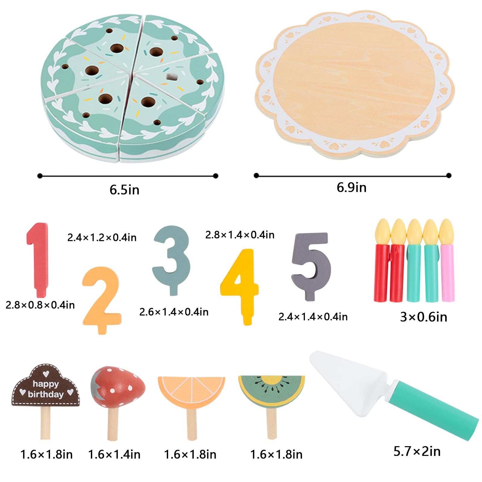 Pretend Play Food for Toddlers 1-3,Wooden Birthday Fake Cake with Candles and Numbers,Tea Party Learning Kitchen Gift Toys for Boys Girls (Rainbow Cake)