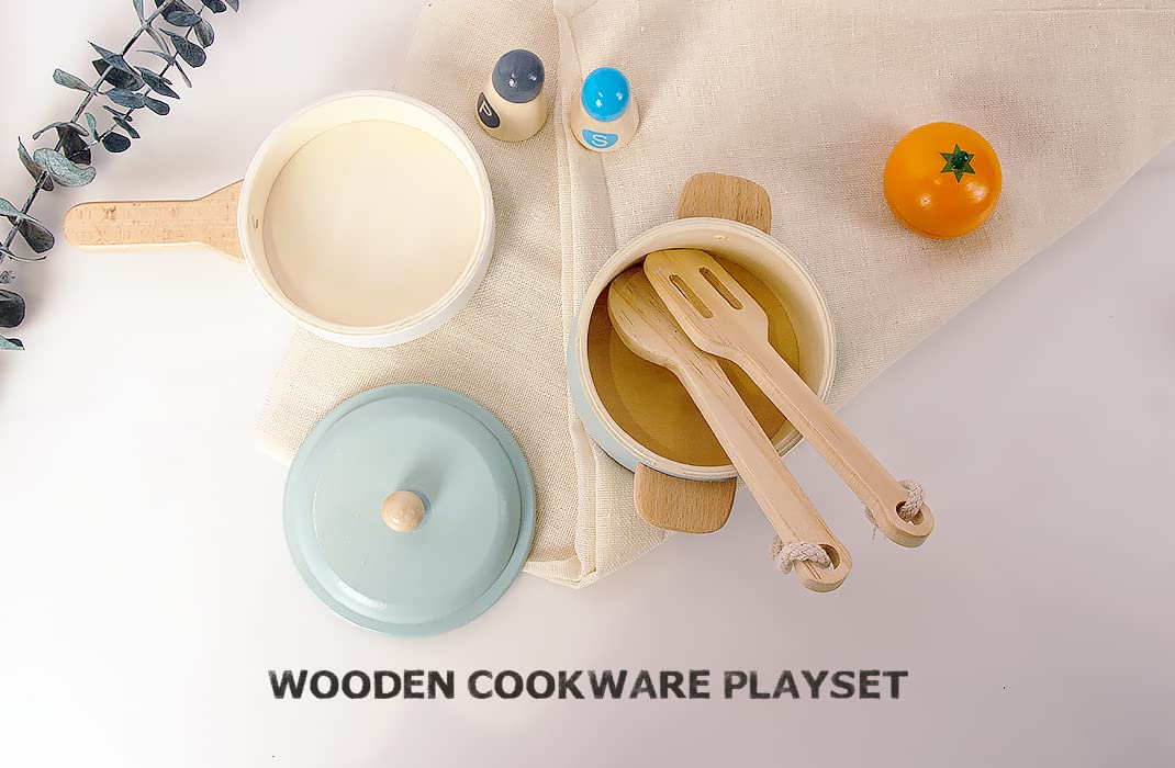 Premium Toddler Play Kitchen Toys, Wooden Kitchen Utensils, Accessories for Pretend Play Kitchen Set, Montessori Learning Toy, Pretend Cooking Playset, Gift for 3+