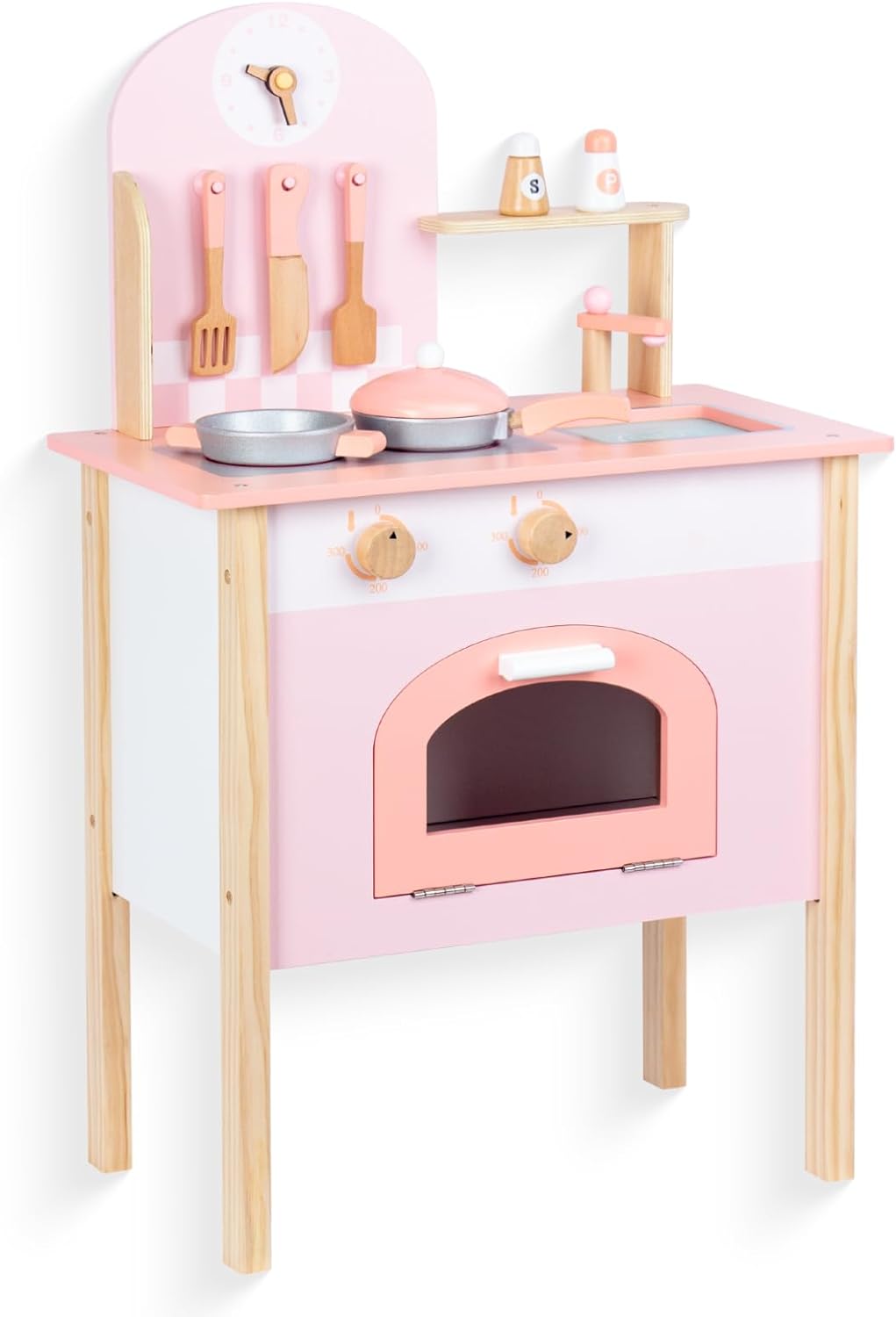 Play Kitchen for Kids 3-8, Wooden Kids Play Kitchen Playset Chef Pretend Play Set for Toddlers, Toys Kitchen with Cookware Accessories (Small Pink Kitchen)