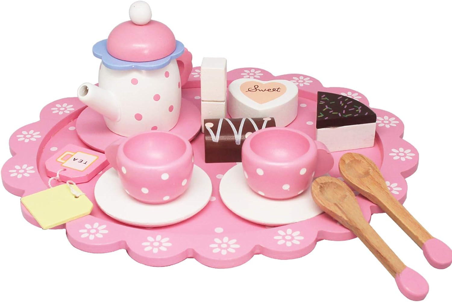 Wooden Tea Set for Little Girls, Wooden Toys Toddler Tea Set Play Kitchen Accessories for Kids Tea Party with Play Food for 1 2 3 Years Old Kids