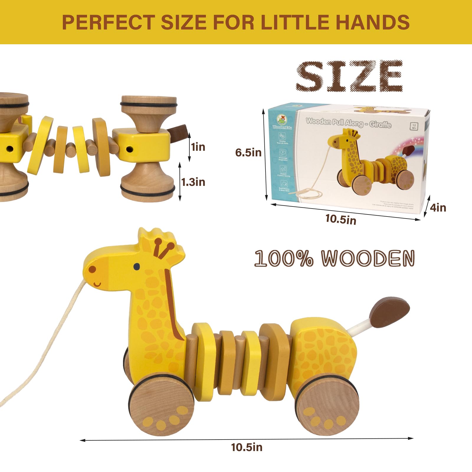 Baby Toys Car,Wooden Pull Along Toddler Toy, Developmental Toy for 1 Year Old Girl Boy Birthday Gift (Dog)