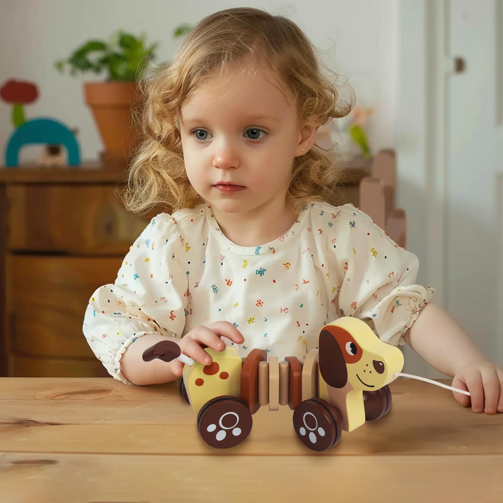Baby Toys Car,Wooden Pull Along Toddler Toy, Developmental Toy for 1 Year Old Girl Boy Birthday Gift (Dog)