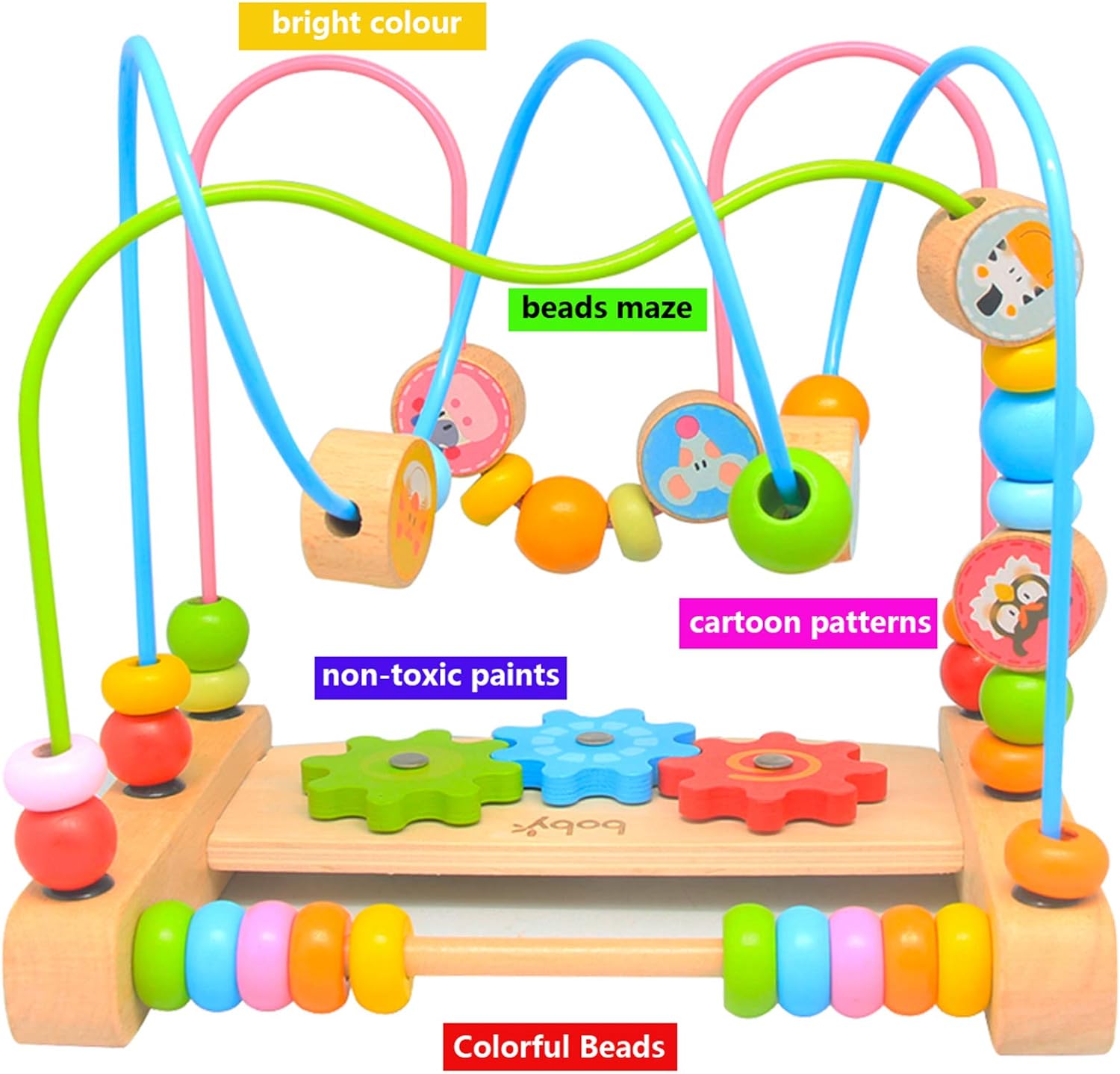 Bead Maze for Babies 6-12 Months,Wooden Educational Abacus Beads Circle Toddler Toys - Colorful Roller Coaster Activity Game,Great Gift for Babies Toddlers Girls and Boys