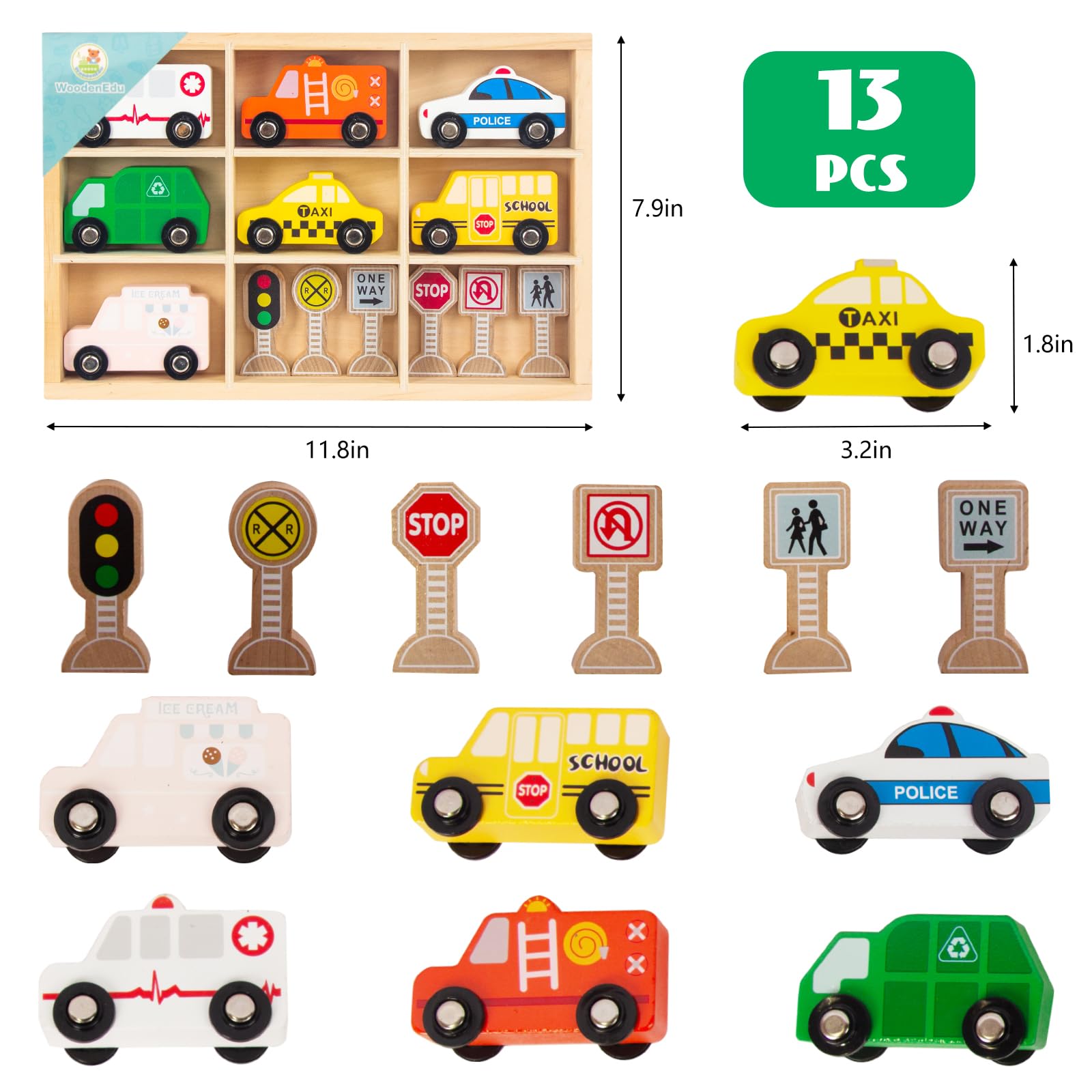 Wooden Train Sets for Toddlers, 9 Pcs Train Toy Magnetic Sets Fits Brio, Thomas, Melissa and Doug, Kids for Boys Girls 3 4 5 Years Old