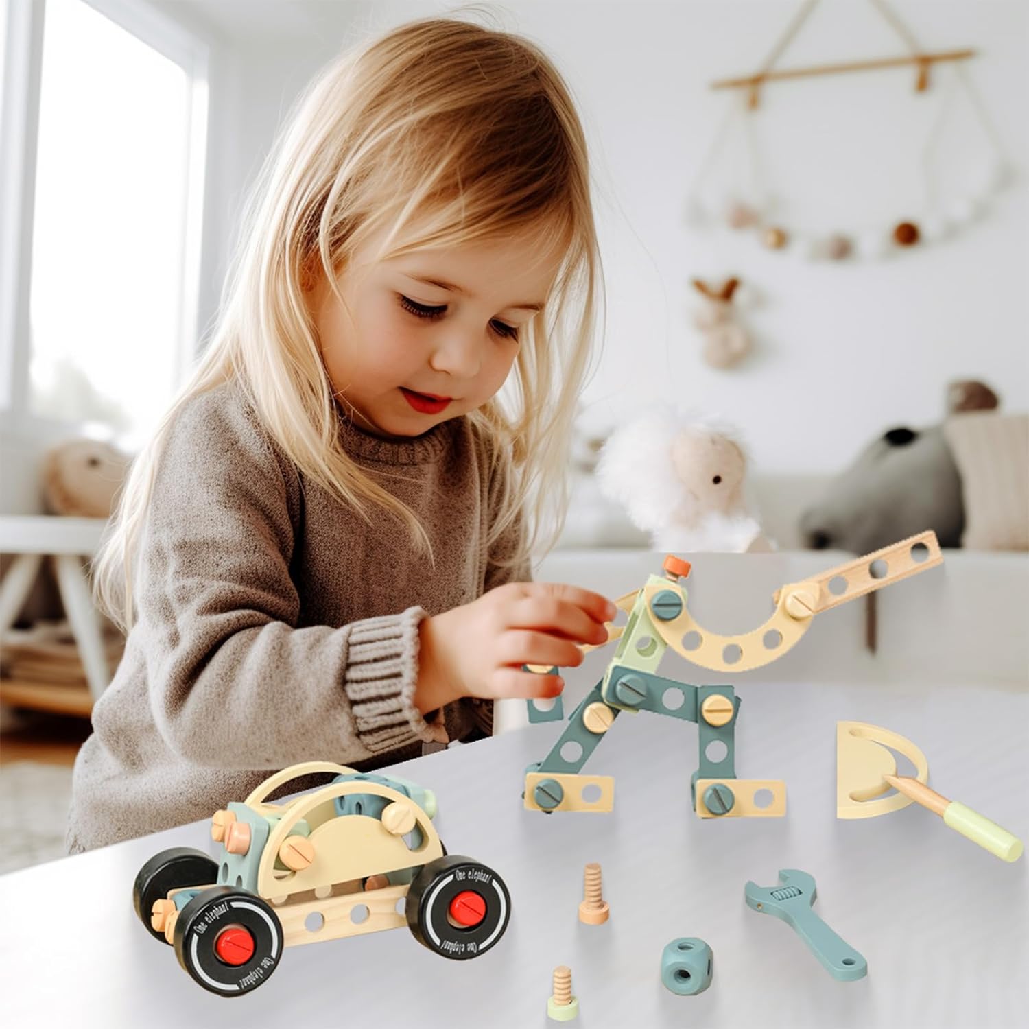 Kids Tool Set Toy, Wooden Montessori Toys for 3 4 5 Years Old Boys Girls, Wooden Toddler Tool Kits in Box, Learning Educational Construction Toy, Birthday for Kids