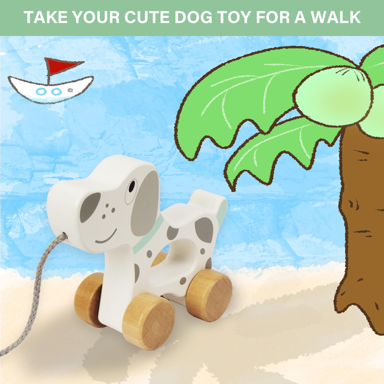 Baby Toys Car,Wooden Pull Along Toddler Toy, Developmental Toy for 1 Year Old Girl Boy Birthday Gift (Dog)