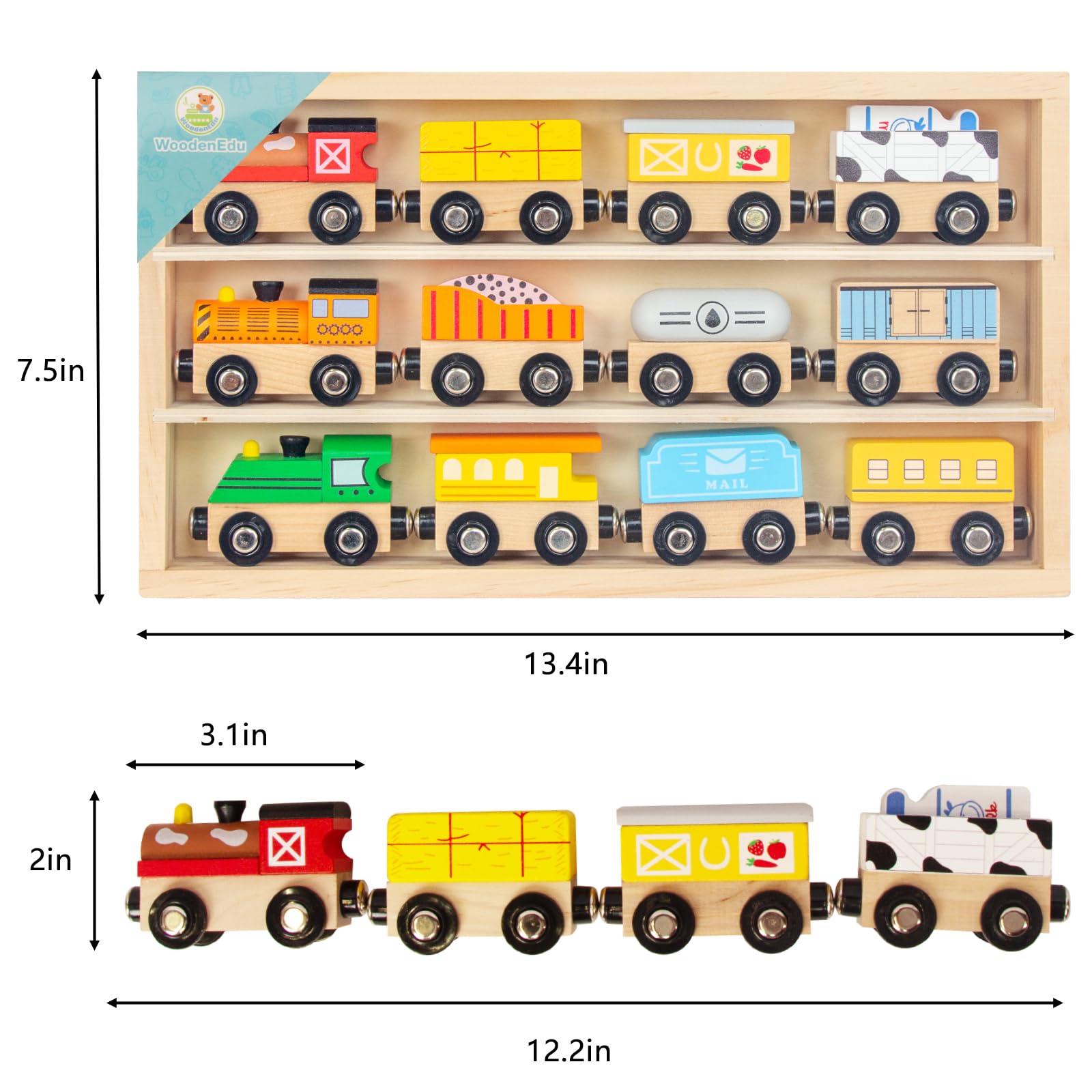 Wooden Train Sets for Toddlers, 9 Pcs Train Toy Magnetic Sets Fits Brio, Thomas, Melissa and Doug, Kids for Boys Girls 3 4 5 Years Old