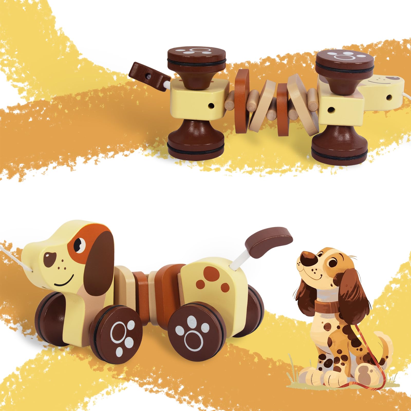Baby Toys Car,Wooden Pull Along Toddler Toy, Developmental Toy for 1 Year Old Girl Boy Birthday Gift (Dog)