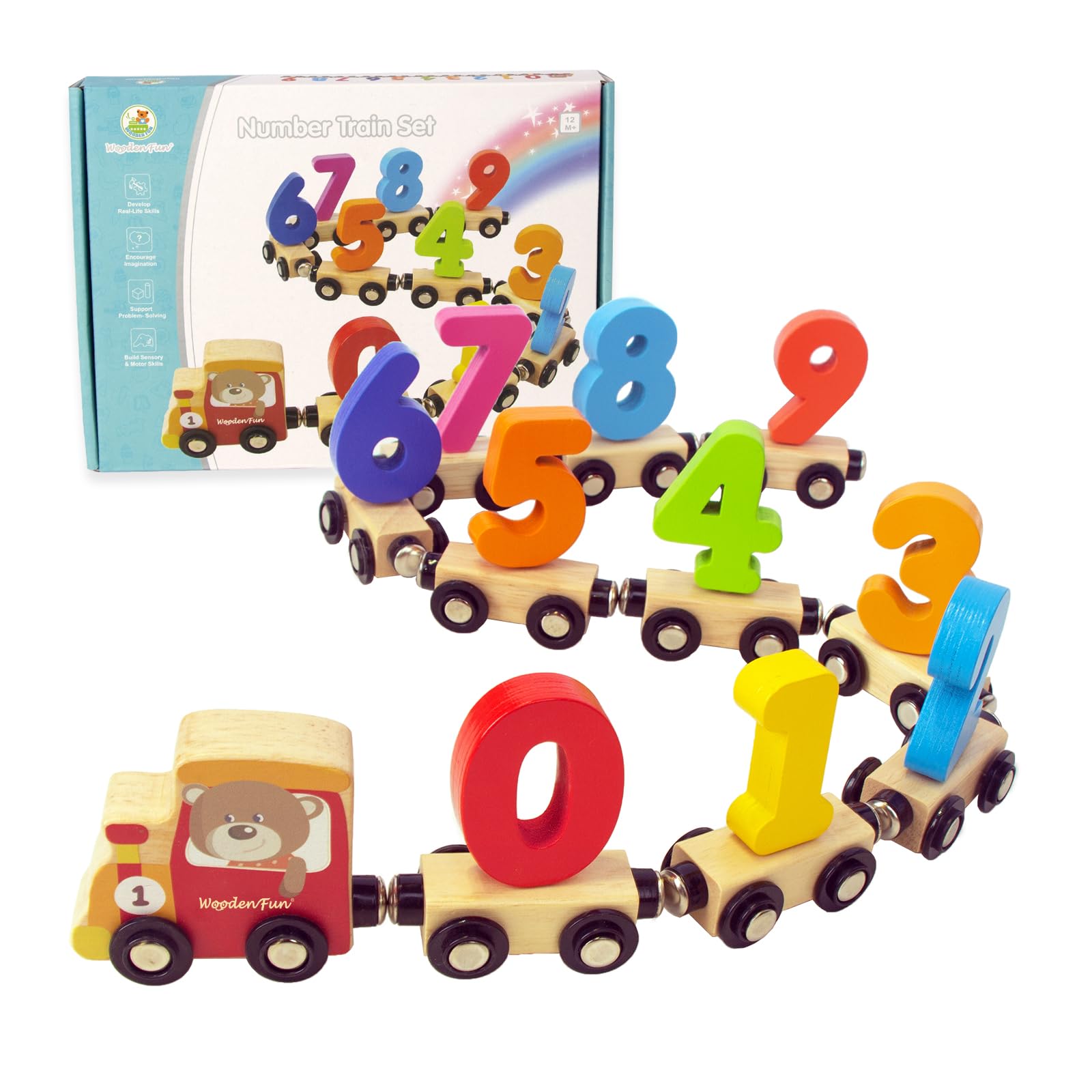 Number Train Set for 1 2 3 Year Olds, Educational Toy Cars for Toddlers, Montessori Learning Toys for Boys and Girls (Red)