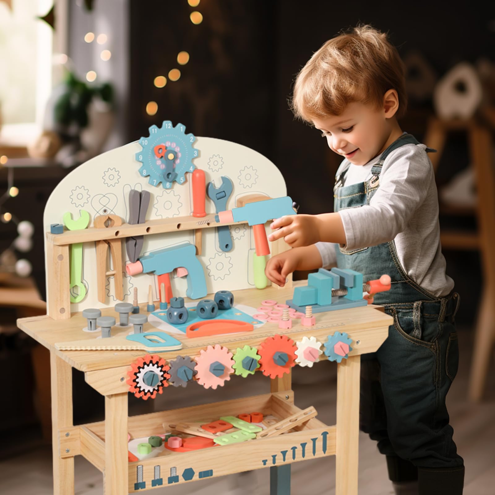 Pretend Play Kids Play Workbench Wooden Power Tool Workbench For