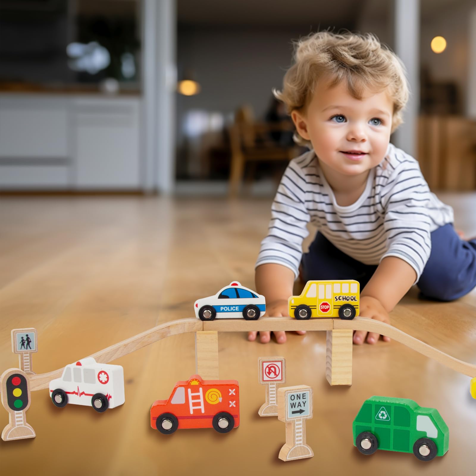 Wooden Train Sets for Toddlers, 9 Pcs Train Toy Magnetic Sets Fits Brio, Thomas, Melissa and Doug, Kids for Boys Girls 3 4 5 Years Old